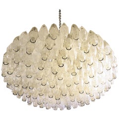 Large Venini Polyhedron Clear/Beige Murano Chandelier, Mid-Century Modern, 1970s