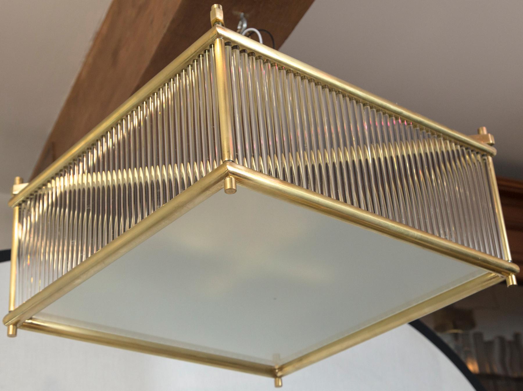 Modern Large Venini Style Brass Square Ceiling Fixture, Contemporary For Sale