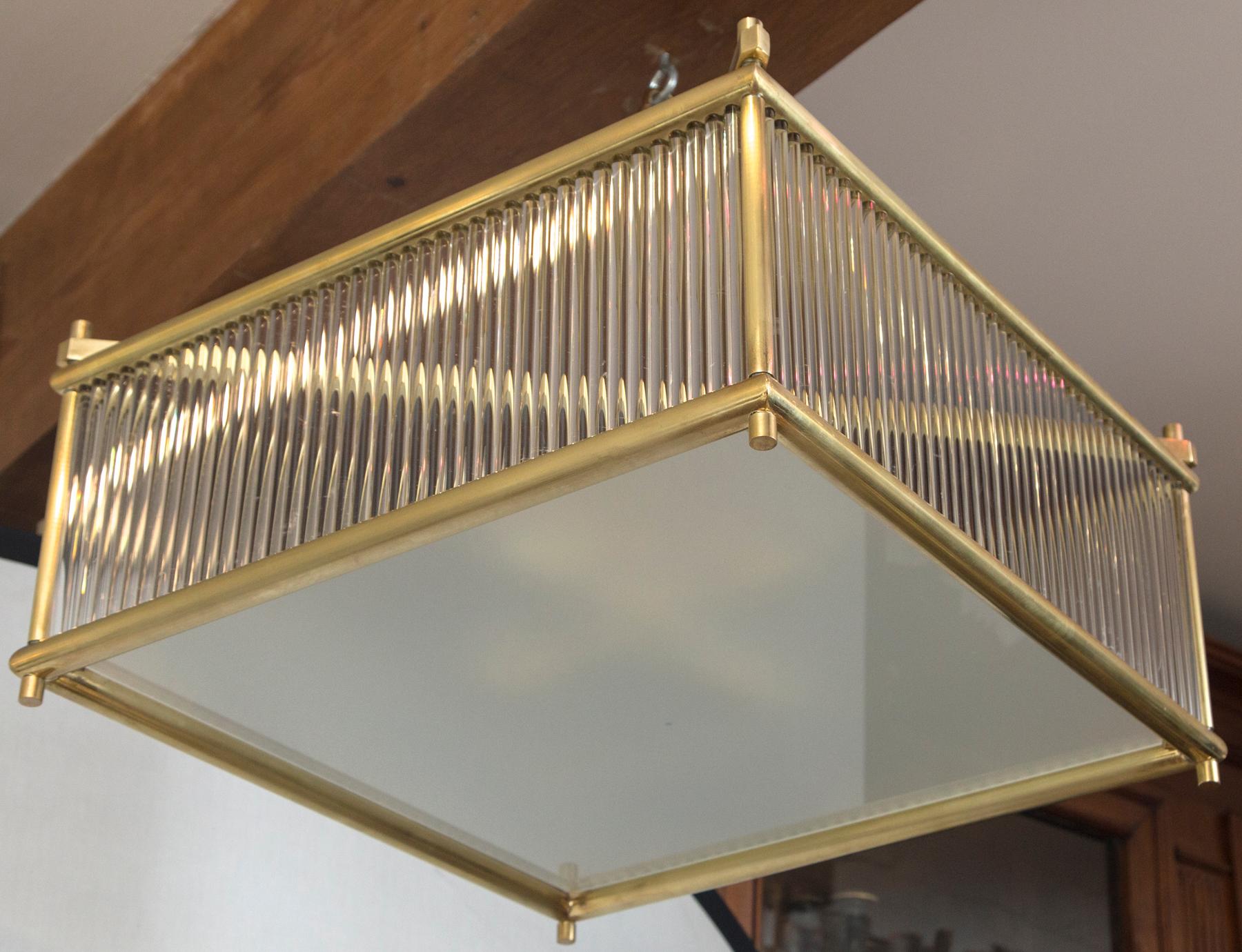 Large Venini Style Brass Square Ceiling Fixture, Contemporary In New Condition For Sale In Westport, CT