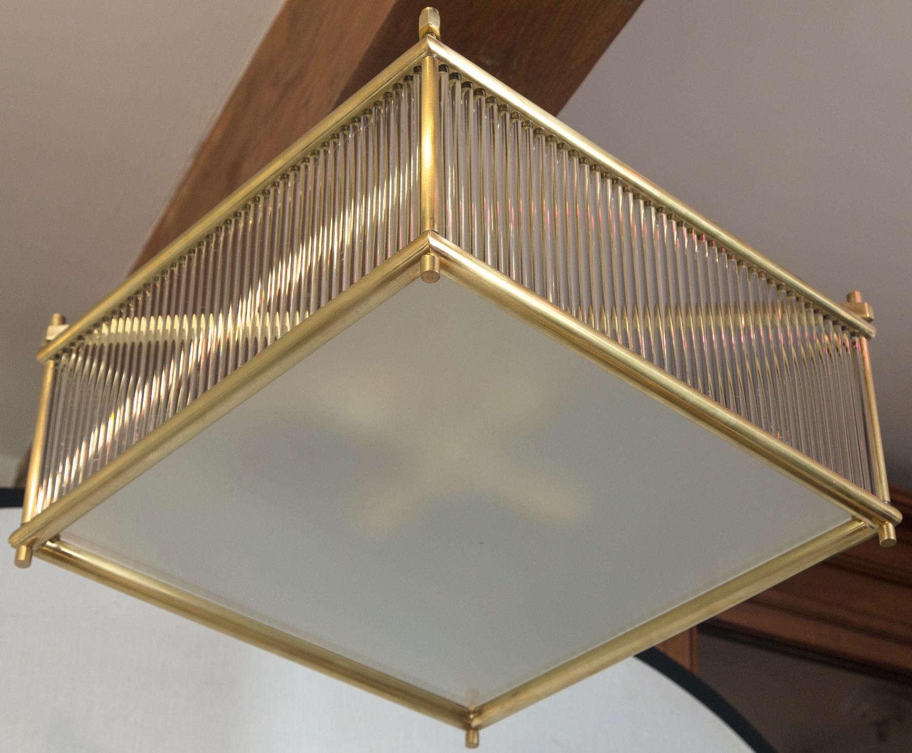 Glass Large Venini Style Brass Square Ceiling Fixture, Contemporary For Sale