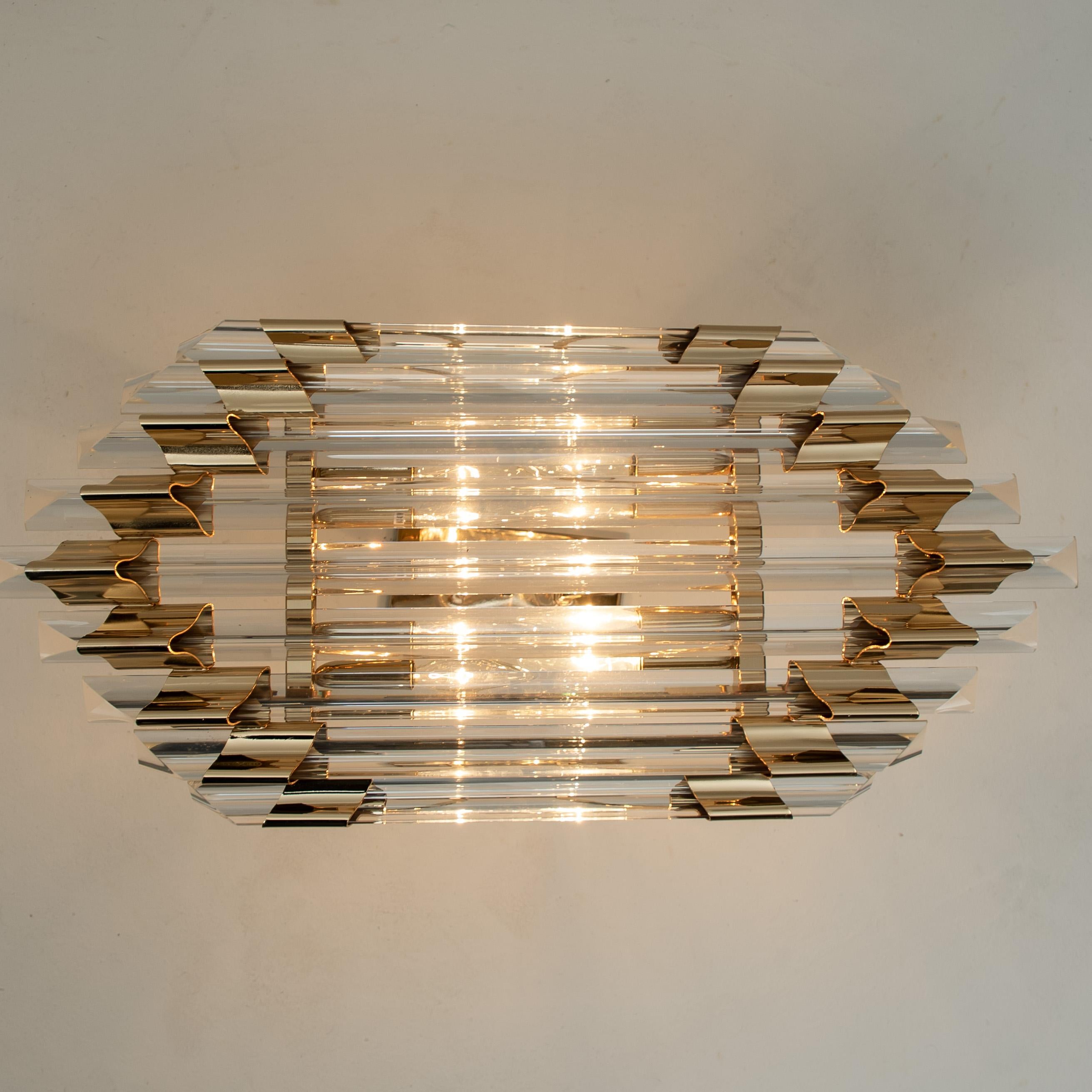 Large Venini Style Murano Glass and Brass Sconce Flushmount, Italy For Sale 4