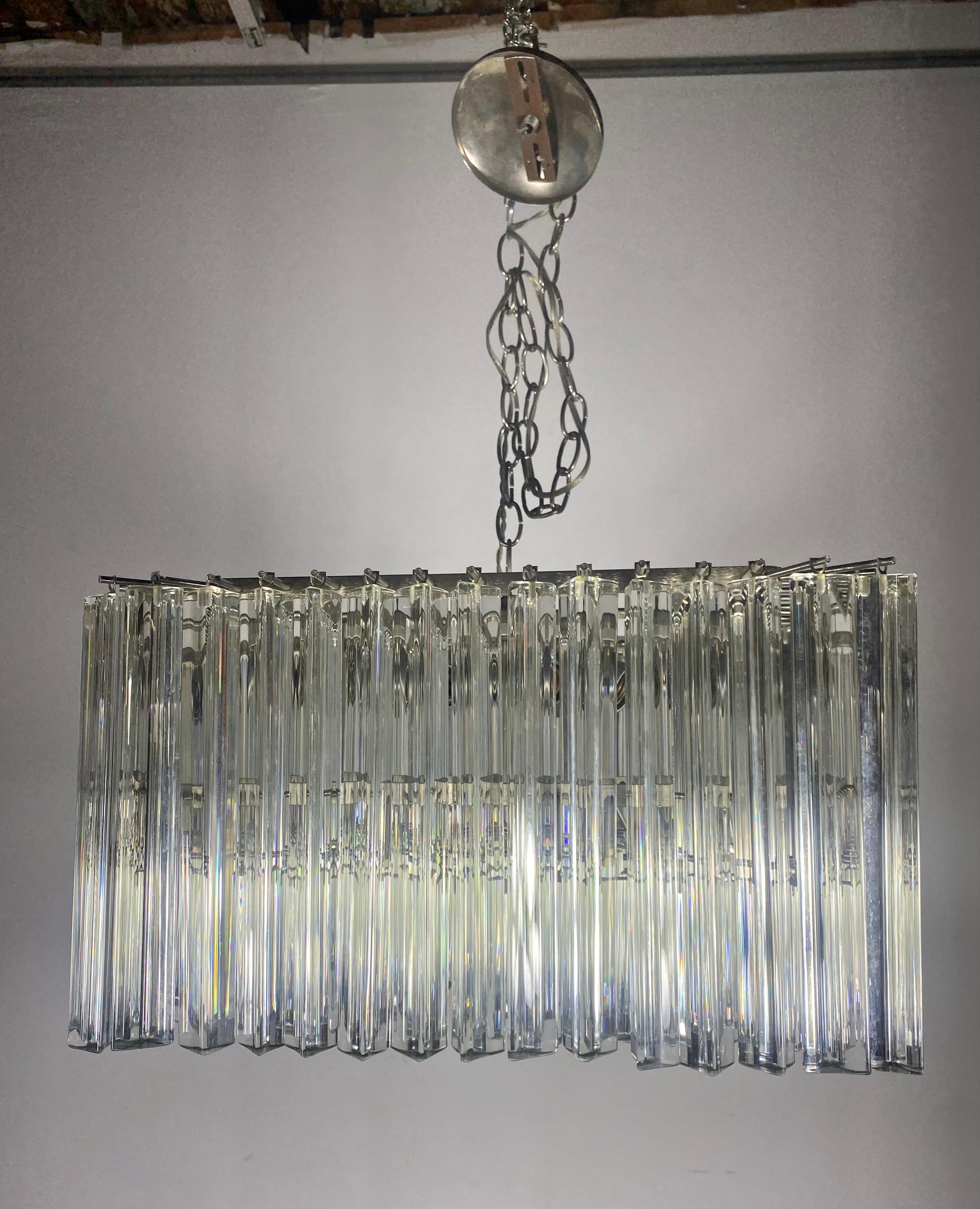 italien Grand lustre Venini Triedri en verre de Murano/chrome, 1960, Italie en vente
