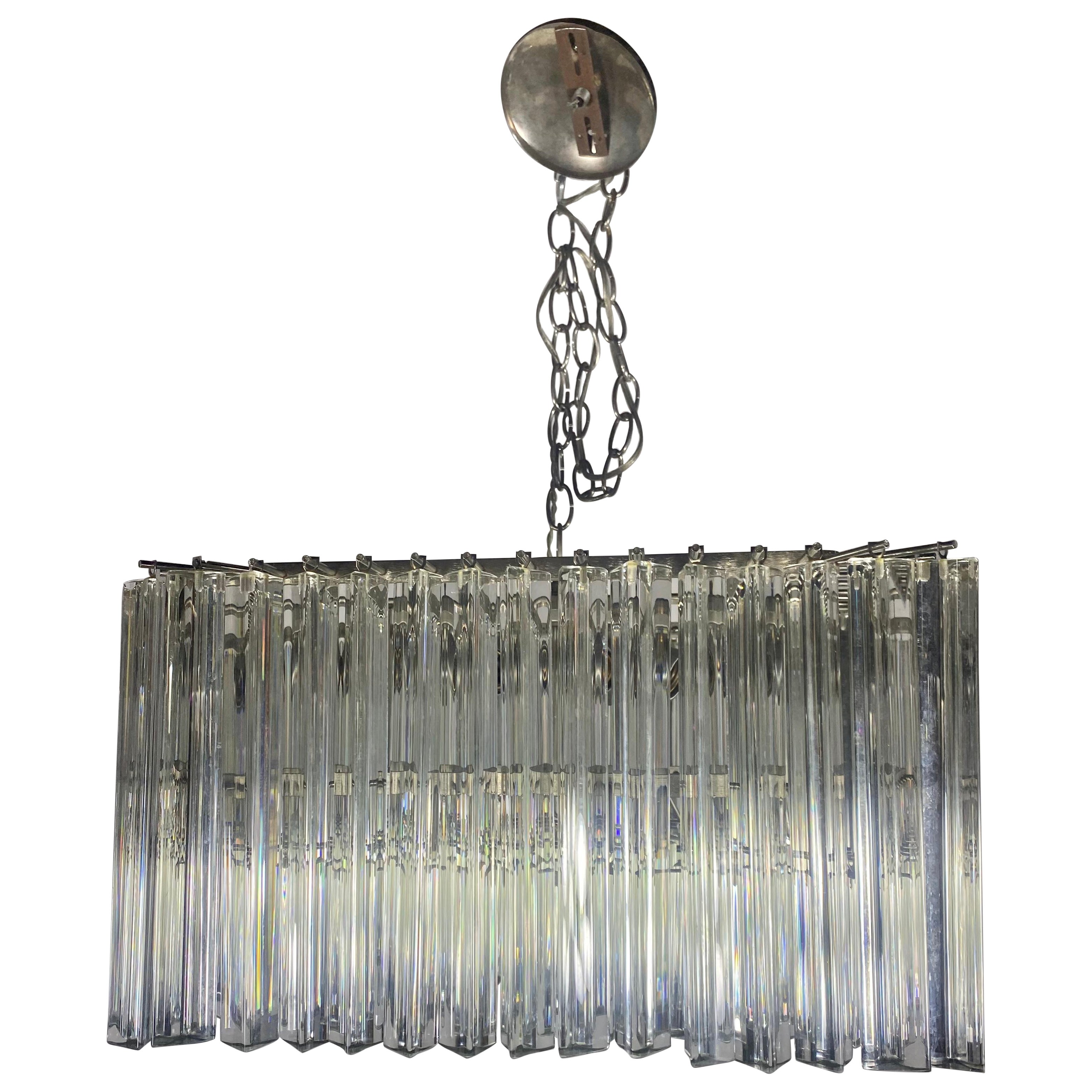 Grande lampadario Venini Triedri in vetro di Murano/Cromo 1960 Italia