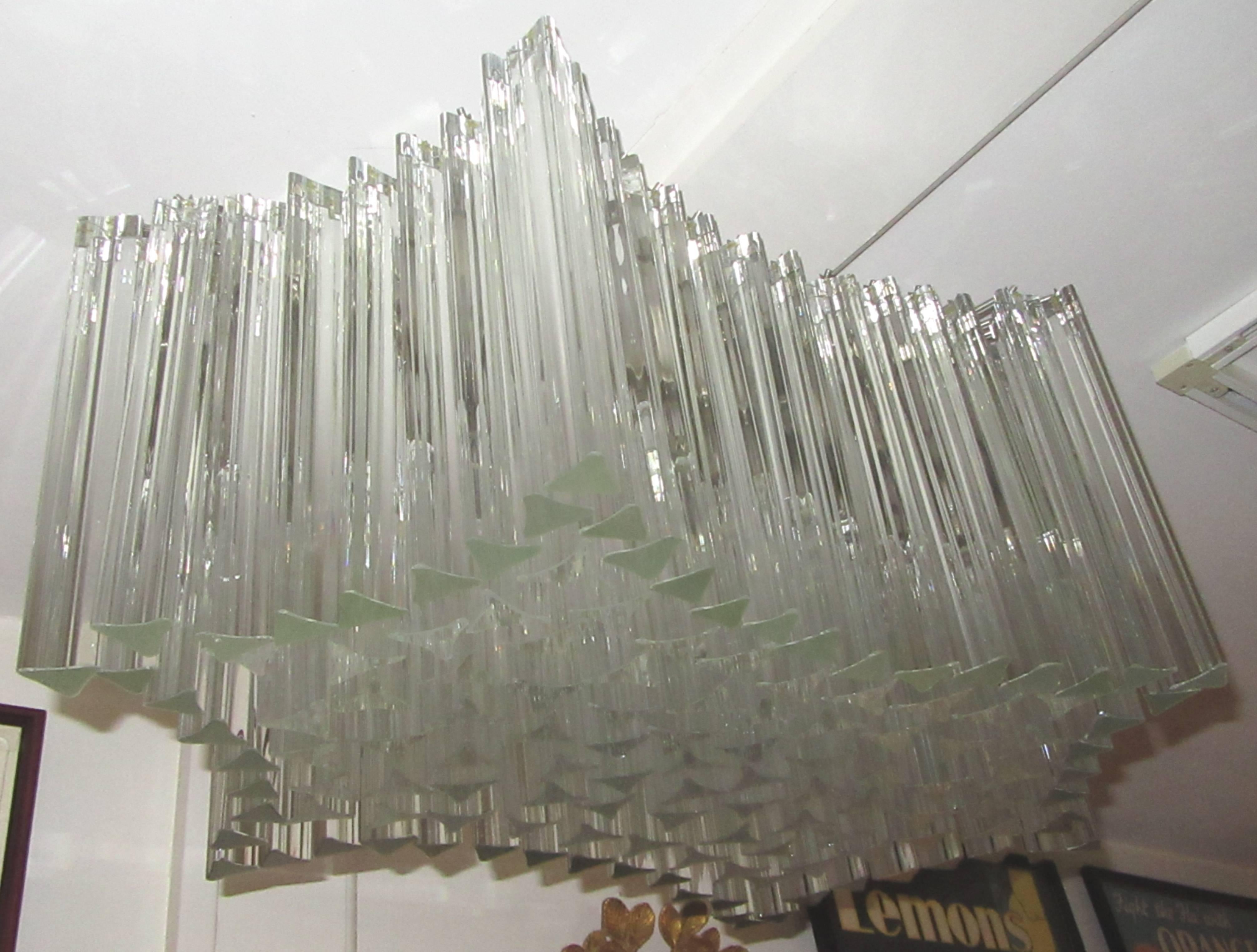 Hollywood Regency Large Venini Triedri Glass Flush Mount Chandelier For Sale