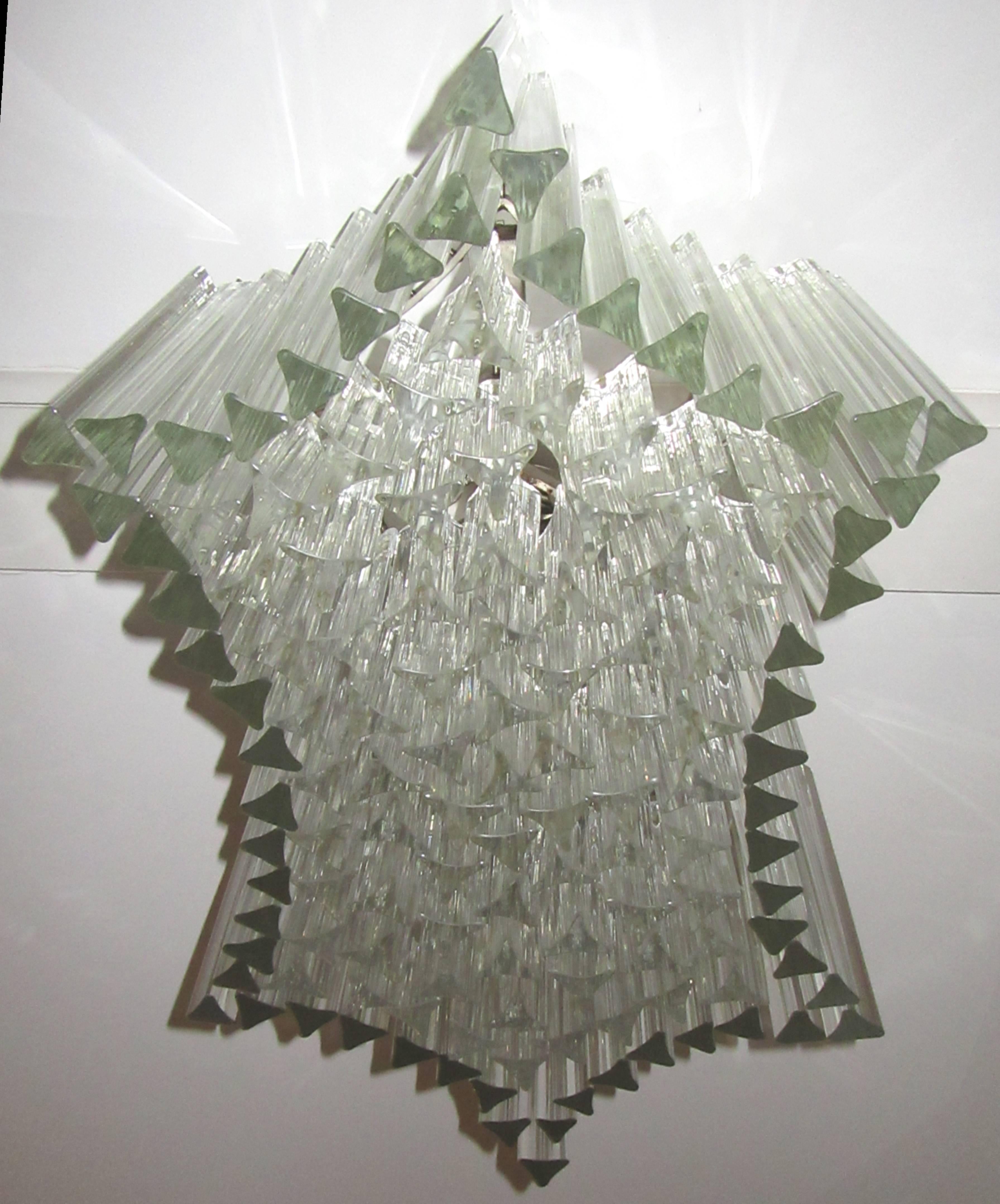 Italian Large Venini Triedri Glass Flush Mount Chandelier For Sale
