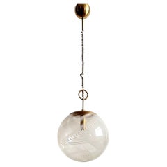 Large Venini White and Clear Murano Glass Globe or Pendant with Brass Fittings