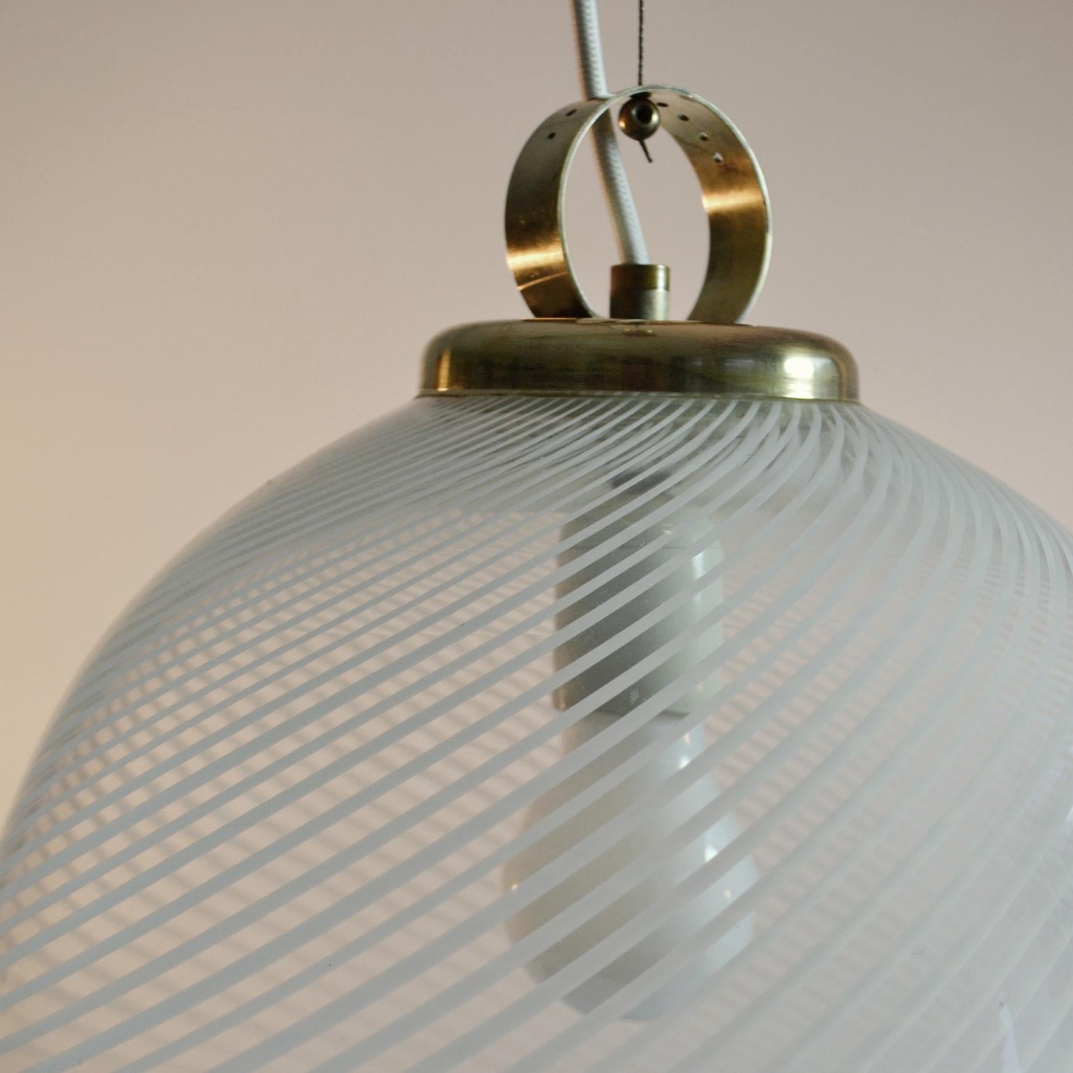 Mid-Century Modern Large Vennini 1960s Pendant Reticello Glass Pendant For Sale