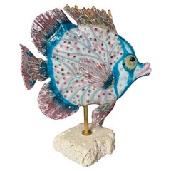 Large Vera R. Sattler Fused Glass Tropical Fish Sculpture, Signed & Dated 2014