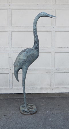 Large Verdigris Bronze Crane Sculpture