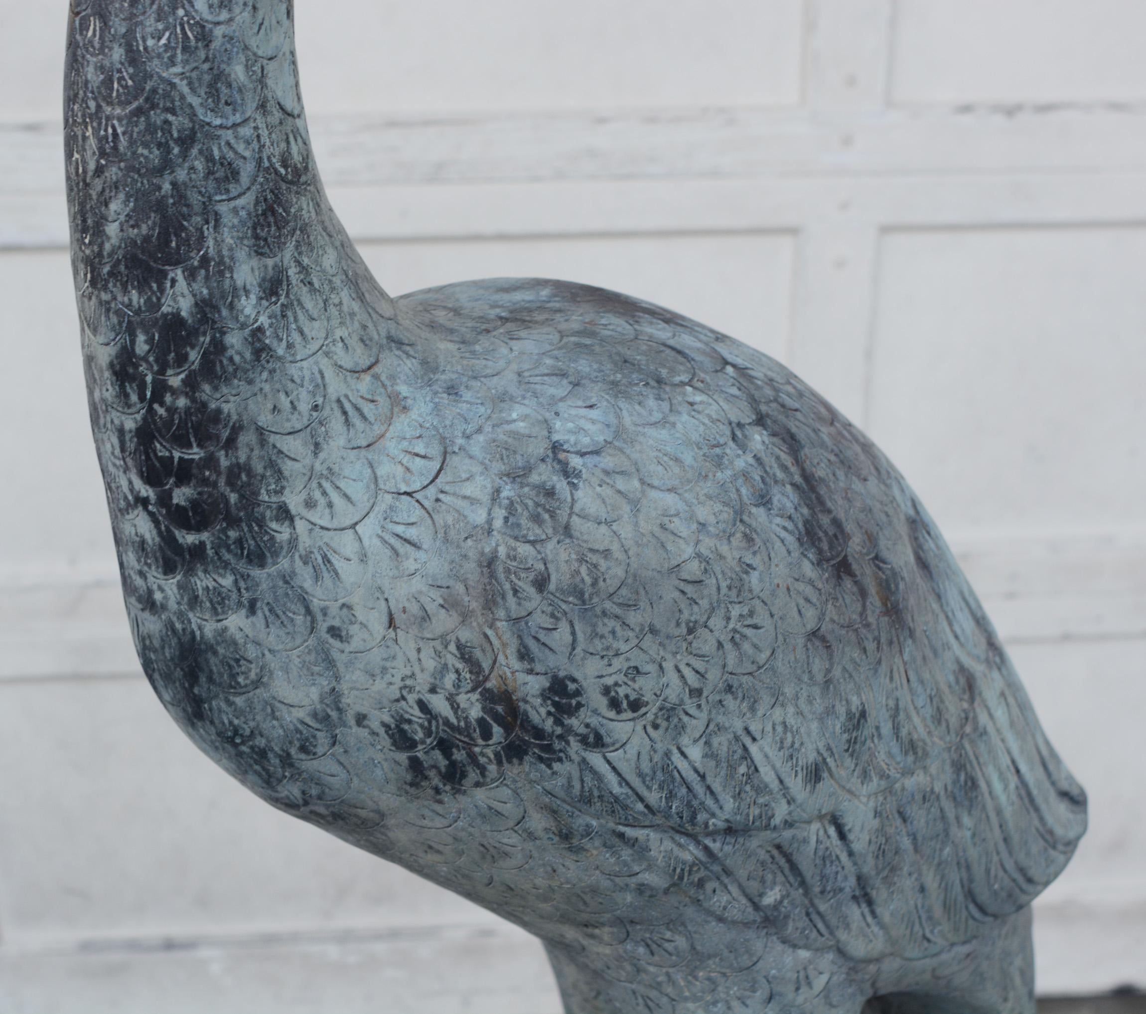 Unknown Large Verdigris Bronze Crane Sculpture