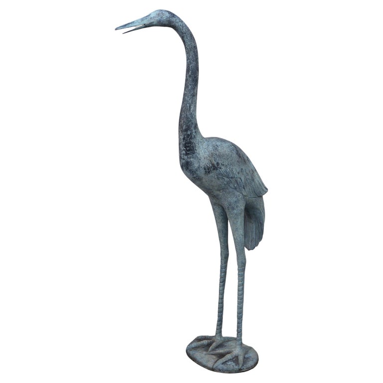 Large Verdigris Bronze Crane Sculpture For Sale at 1stDibs | crane statue,  bronze cranes, bronze crane statue