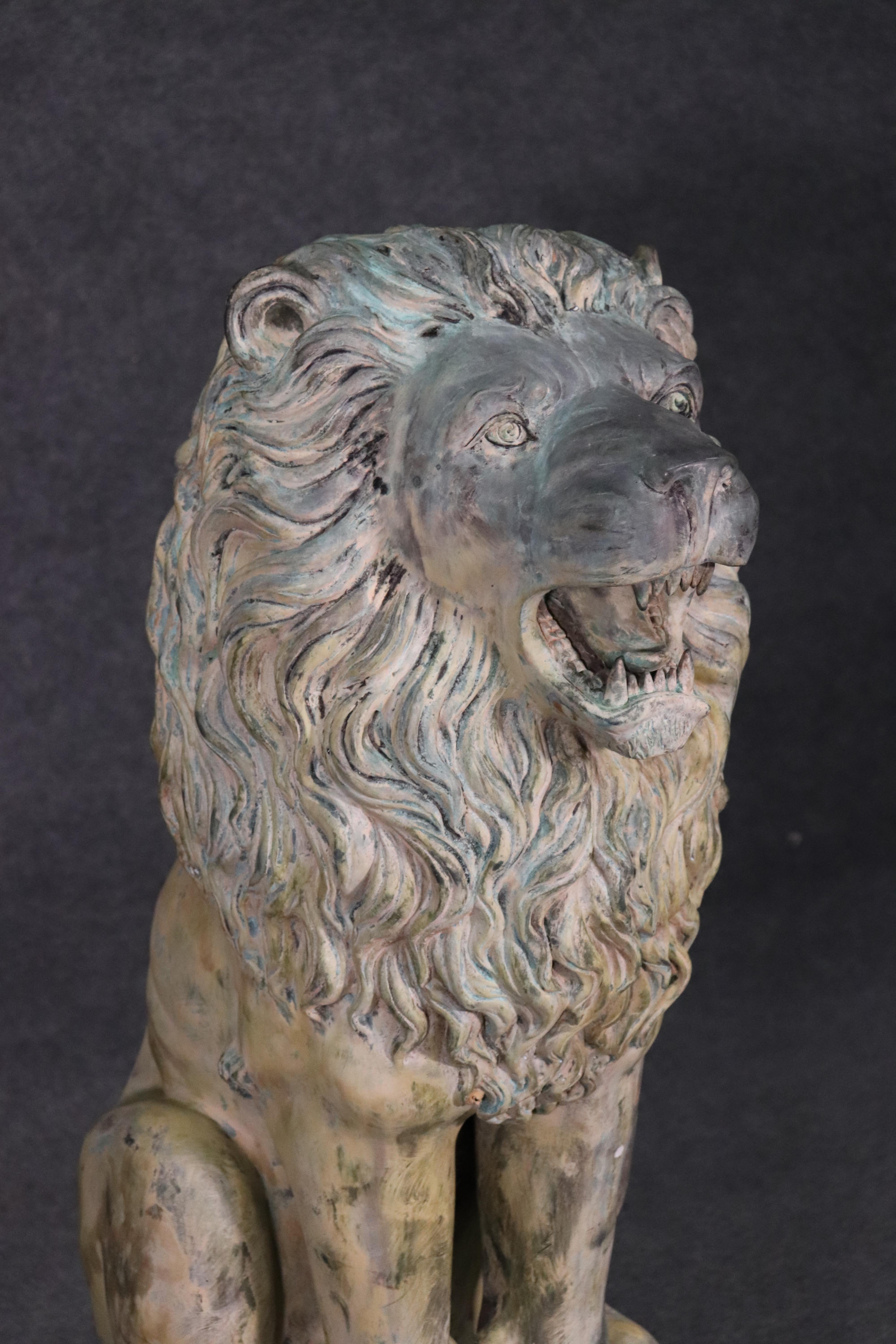 High Victorian Large Verdigris Bronze Highly Detailed Naturalistic Standing Lion on Ball