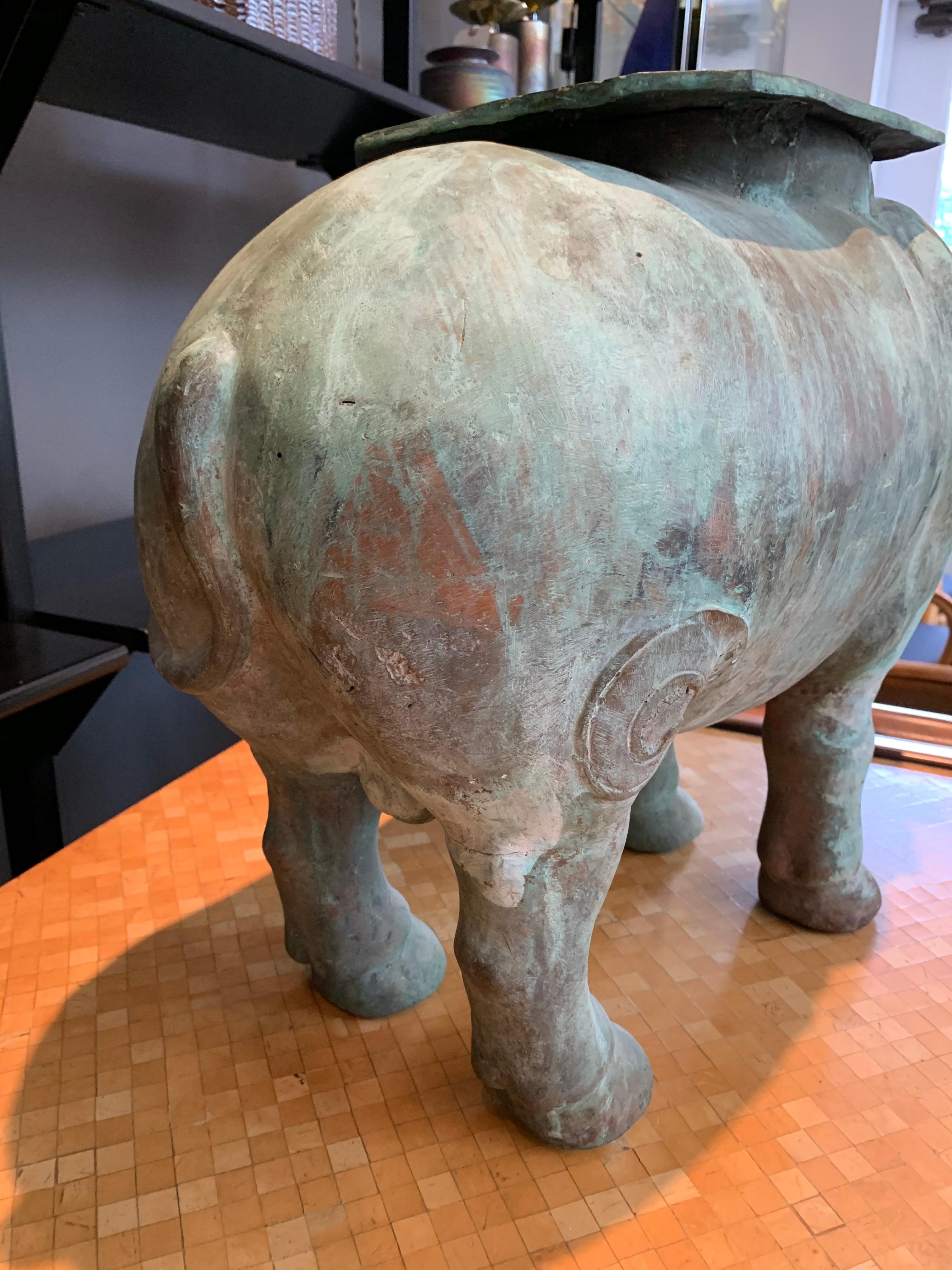 20th Century Large Verdigris Bronze Hippopotamus Sundial Garden Sculpture