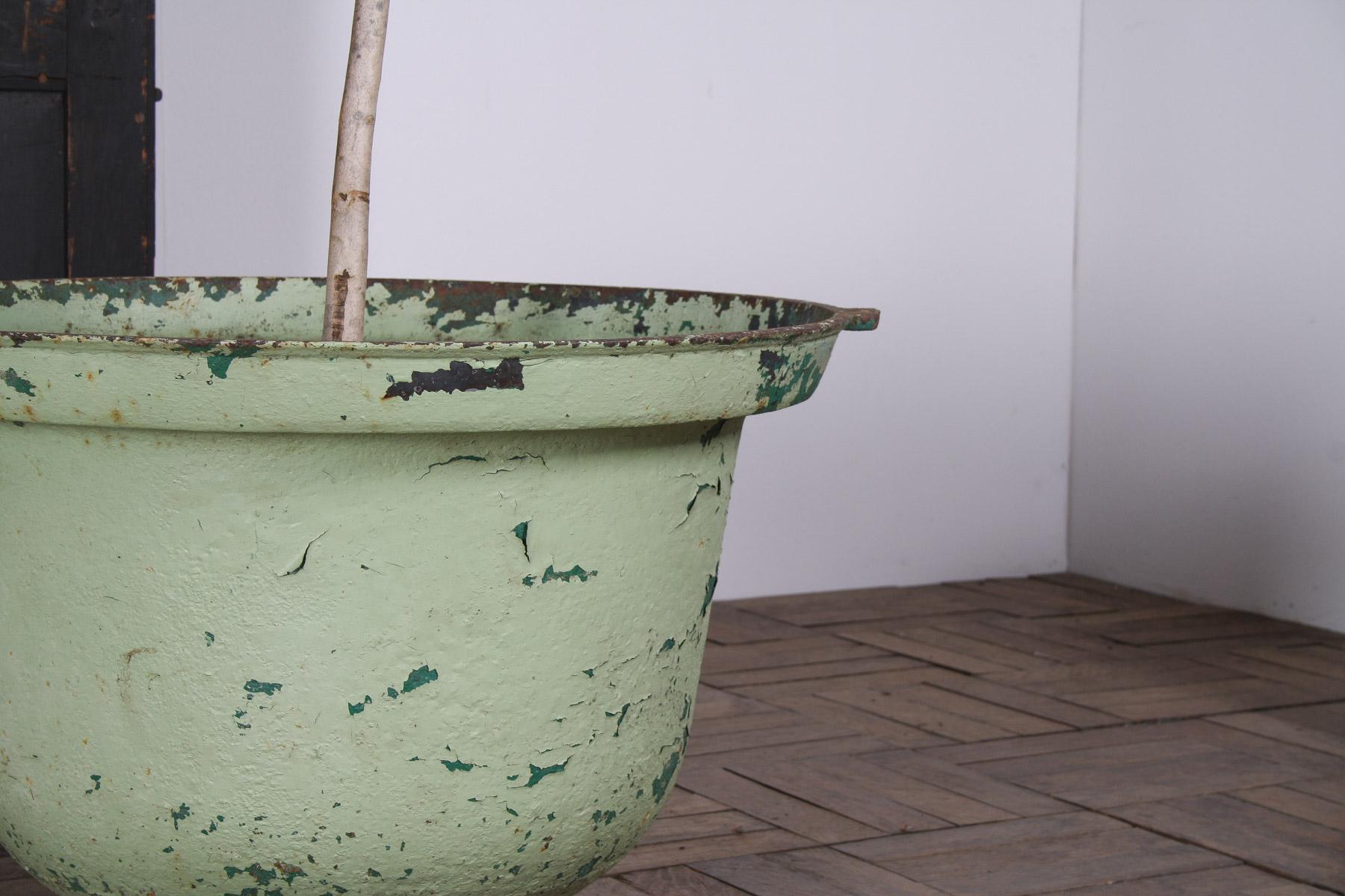 Large Verdigris Copper Green Painted Cast Iron Cauldron Garden Planter Pot For Sale 5