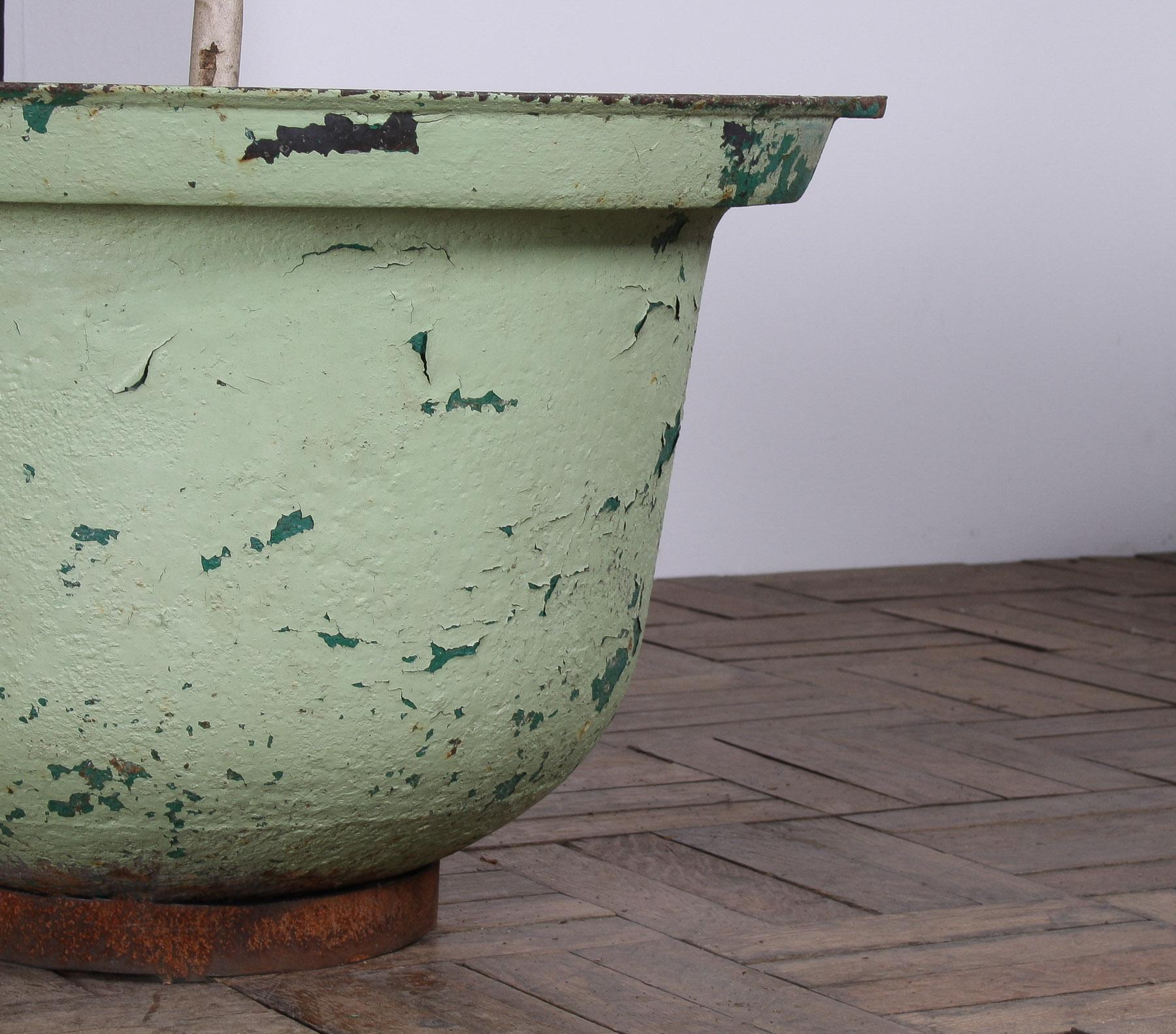 Large Verdigris Copper Green Painted Cast Iron Cauldron Garden Planter Pot For Sale 6