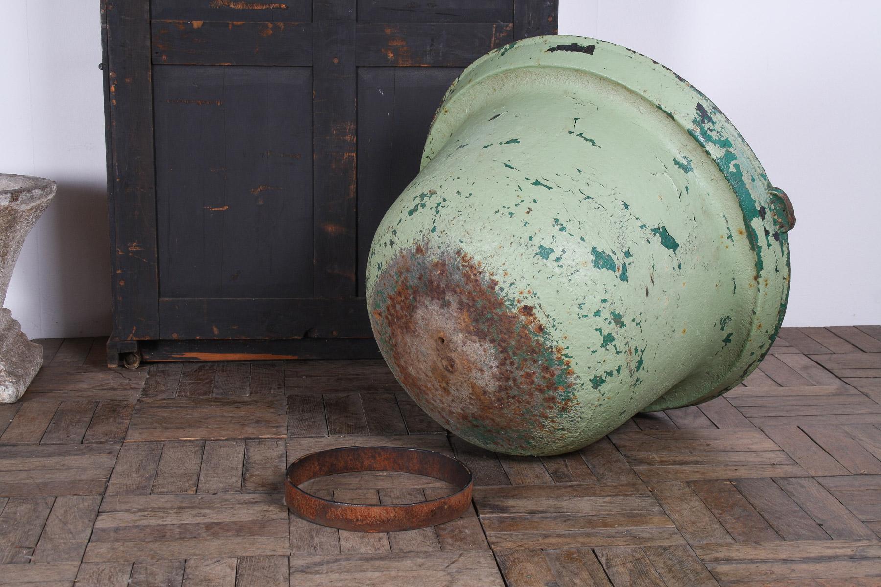 Large Verdigris Copper Green Painted Cast Iron Cauldron Garden Planter Pot For Sale 9