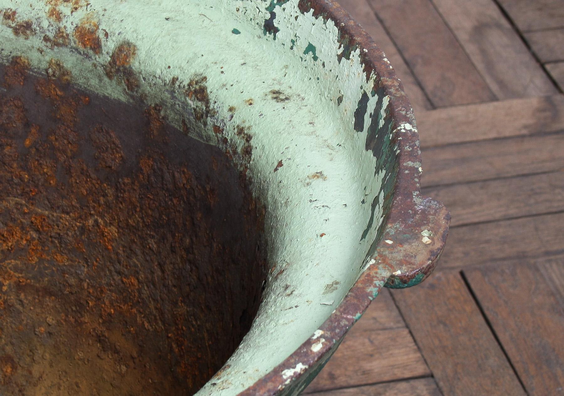 Victorian Large Verdigris Copper Green Painted Cast Iron Cauldron Garden Planter Pot For Sale