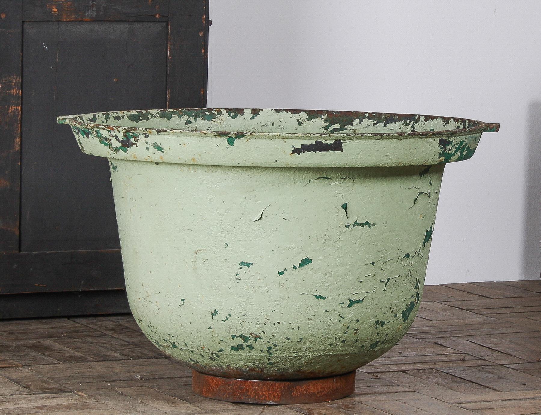 Large Verdigris Copper Green Painted Cast Iron Cauldron Garden Planter Pot For Sale 1