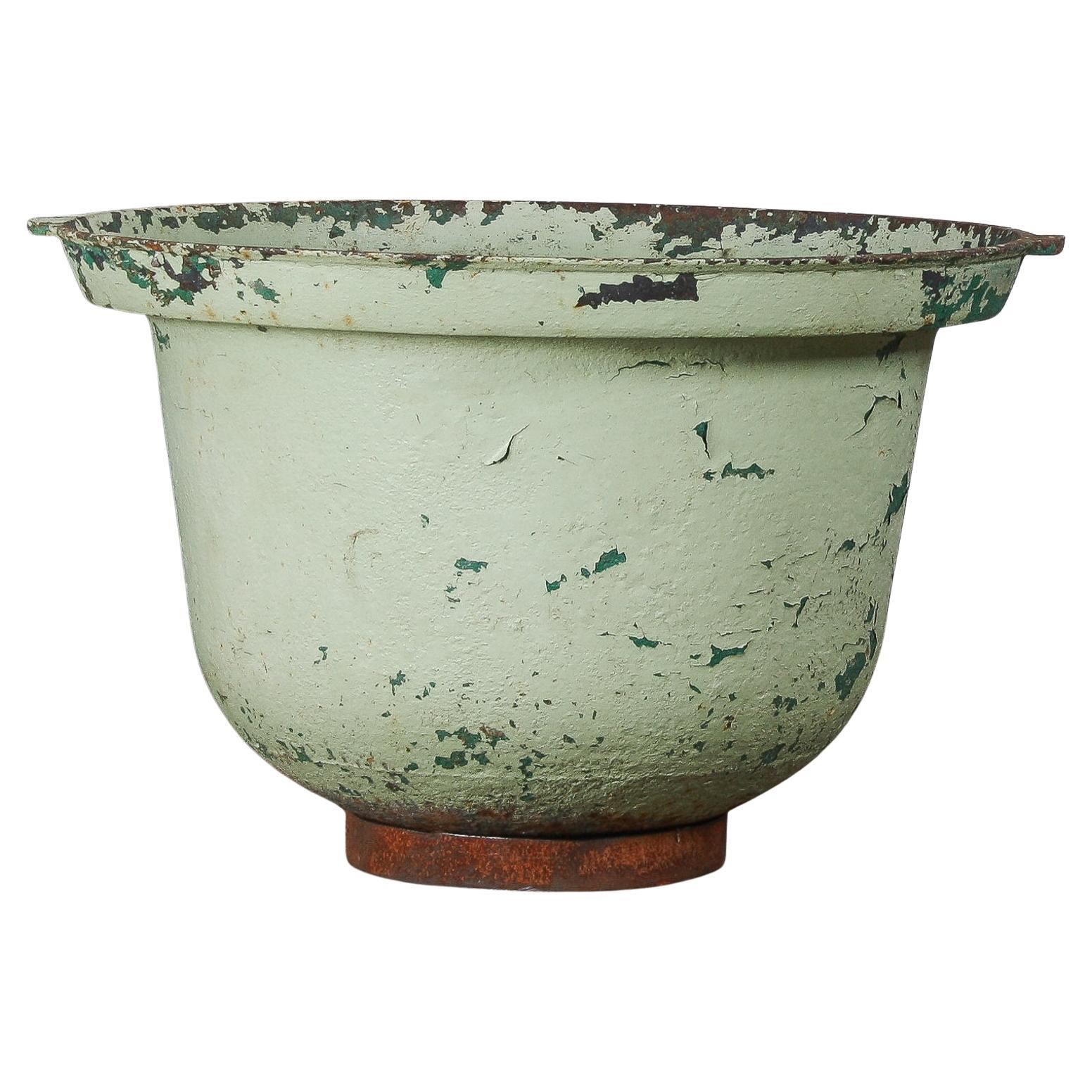 Large Verdigris Copper Green Painted Cast Iron Cauldron Garden Planter Pot For Sale