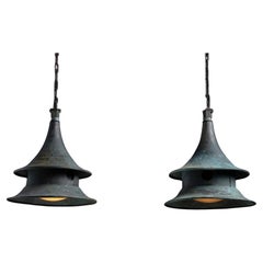 Large Verdigris Copper Lanterns, America circa 1950