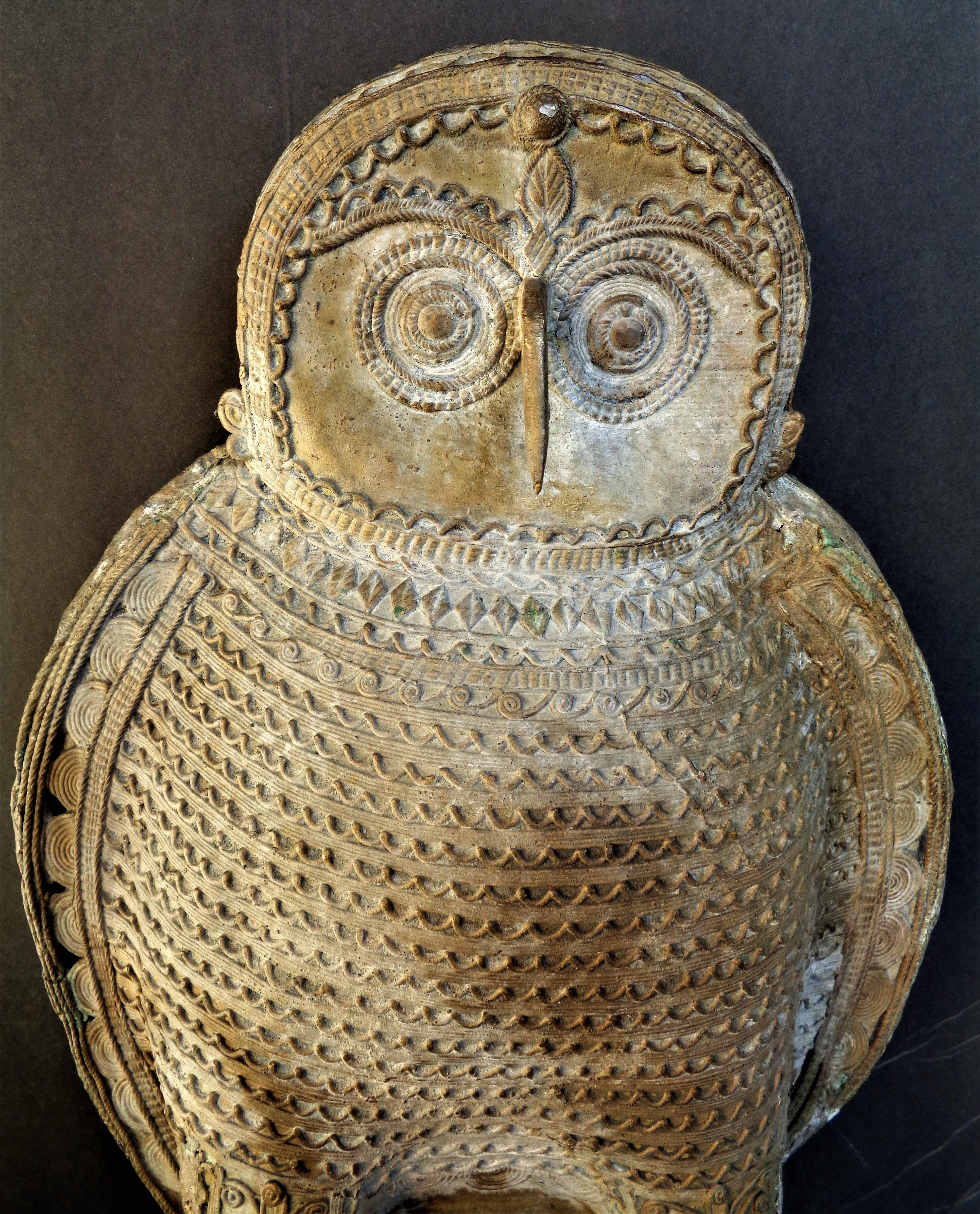 Folk Art    Large Zinc Metal Owl Sculpture, Circa 1900
