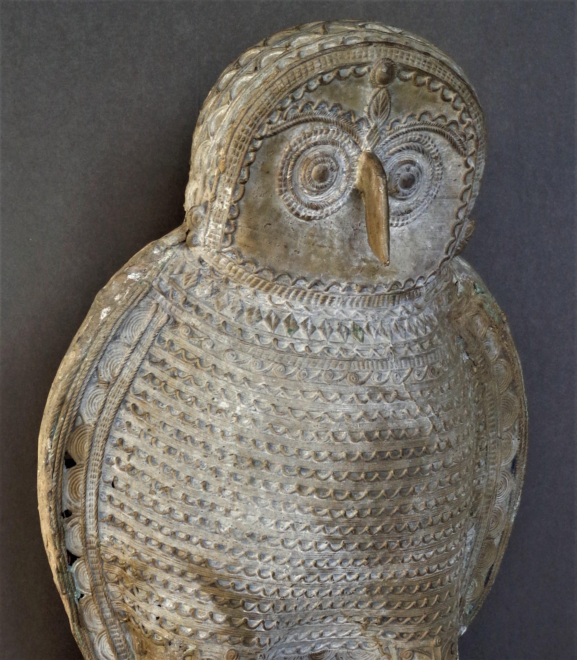 Hand-Crafted    Large Zinc Metal Owl Sculpture, Circa 1900