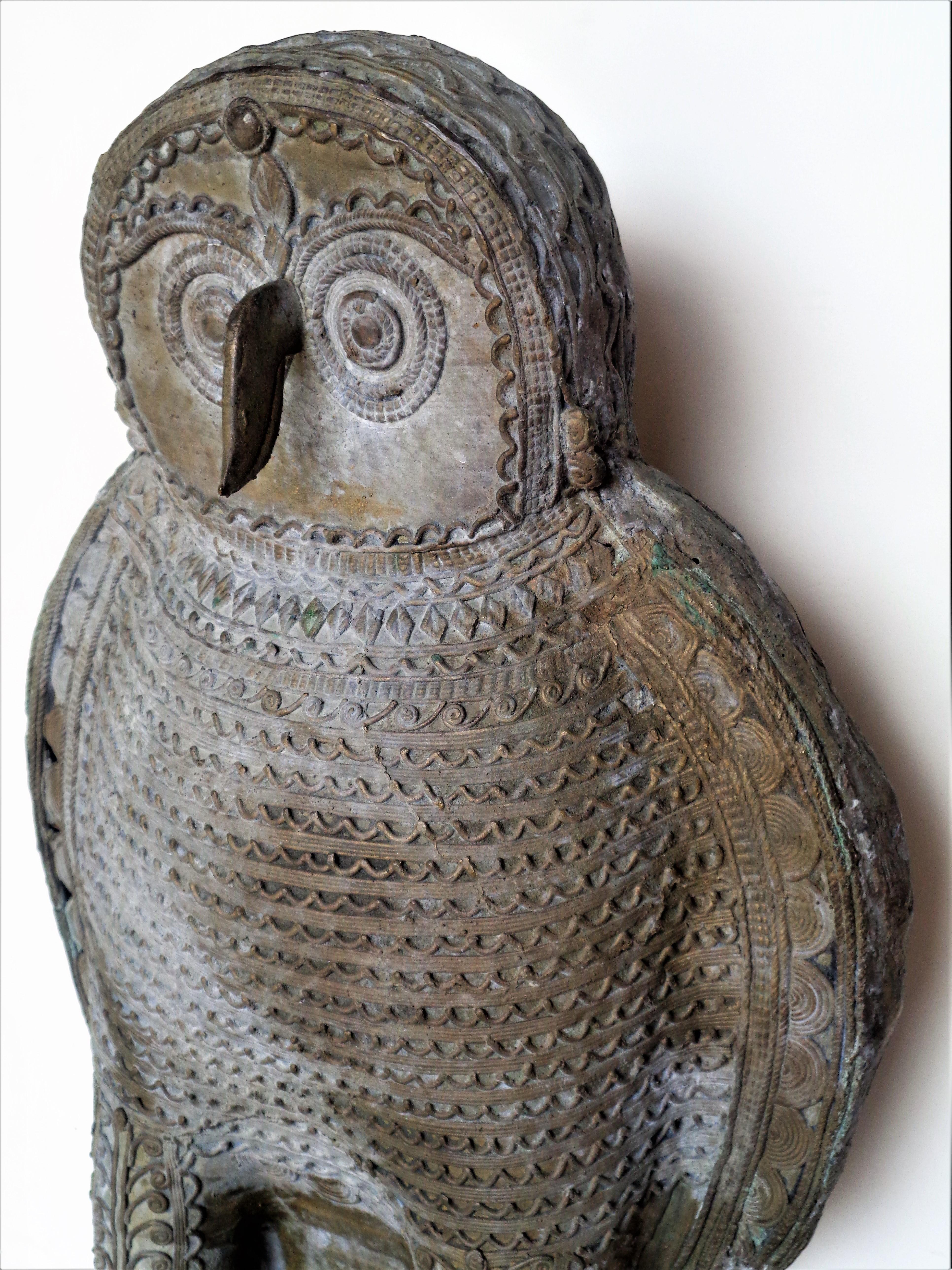    Large Zinc Metal Owl Sculpture, Circa 1900 In Good Condition In Rochester, NY