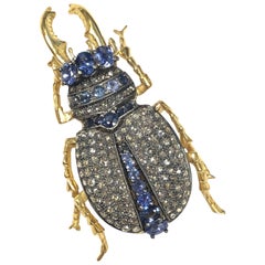 Large Vermeil and Silver Articulated Diamond Sapphire Beetle Bug Brooch