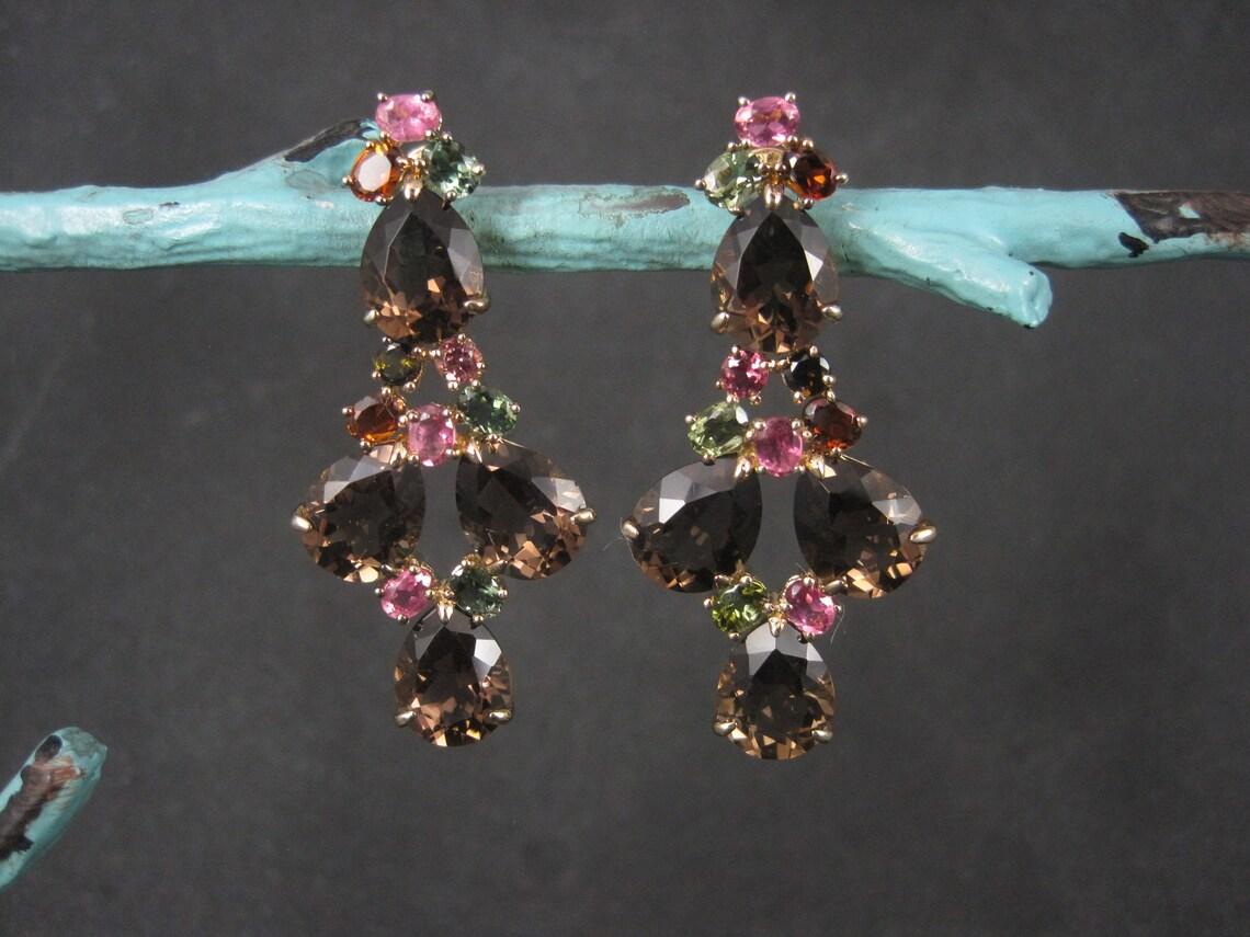 Large Vermeil Sterling Tourmaline and Quartz Gemstone Earrings In New Condition For Sale In Webster, SD