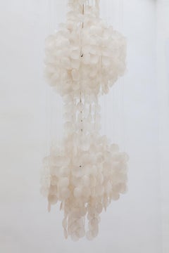 Large Verner Panton Capiz Shell Chandelier, 1970s, Denmark