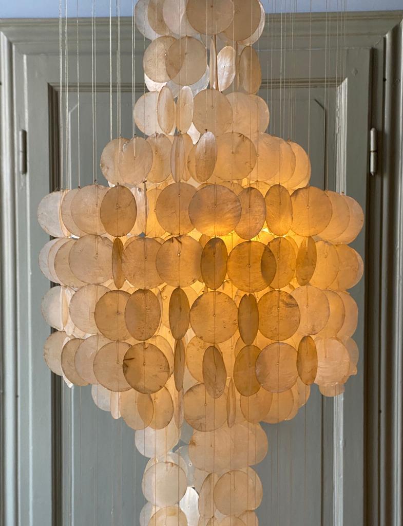 Italian Large Verner Panton style Capiz Shell Chandelier For Sale