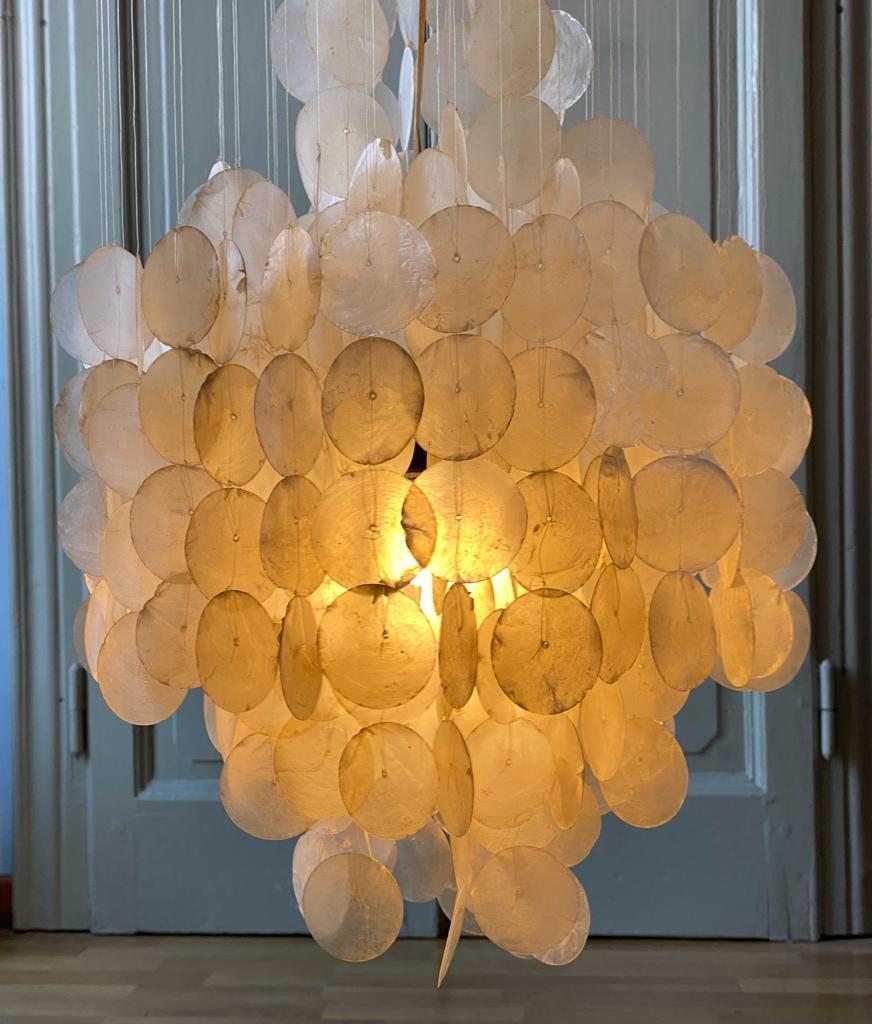 Mid-20th Century Large Verner Panton style Capiz Shell Chandelier For Sale