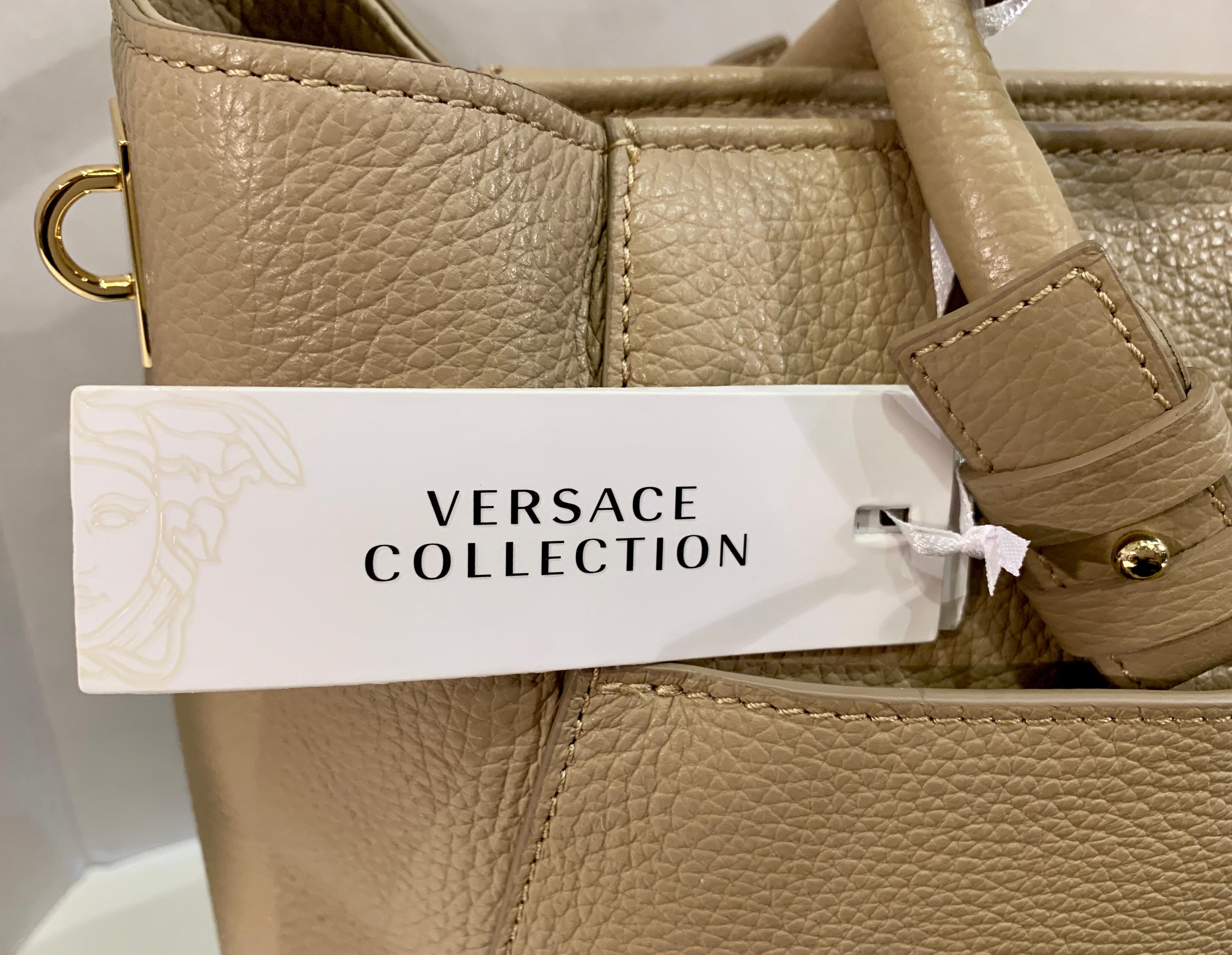 Large Versace Collection Neutral Textured Leather Tote Bag Purse Retail 1765.00 2