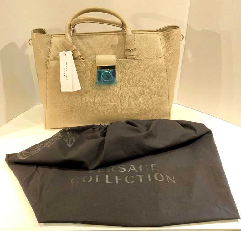 Large Versace Collection Neutral Textured Leather Tote Bag Made in