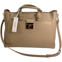Large Versace Collection Neutral Textured Leather Tote Bag Purse Retail 1765.00