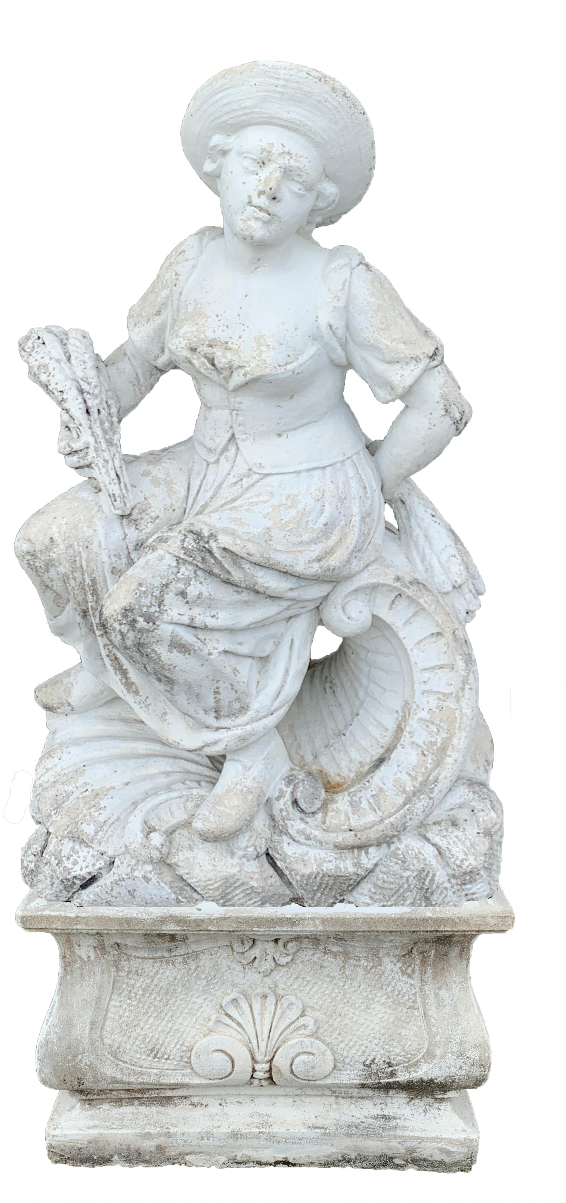 Vintage Neoclassical Cast Stone Statue of 'Harvest' on Pedestal Base 3