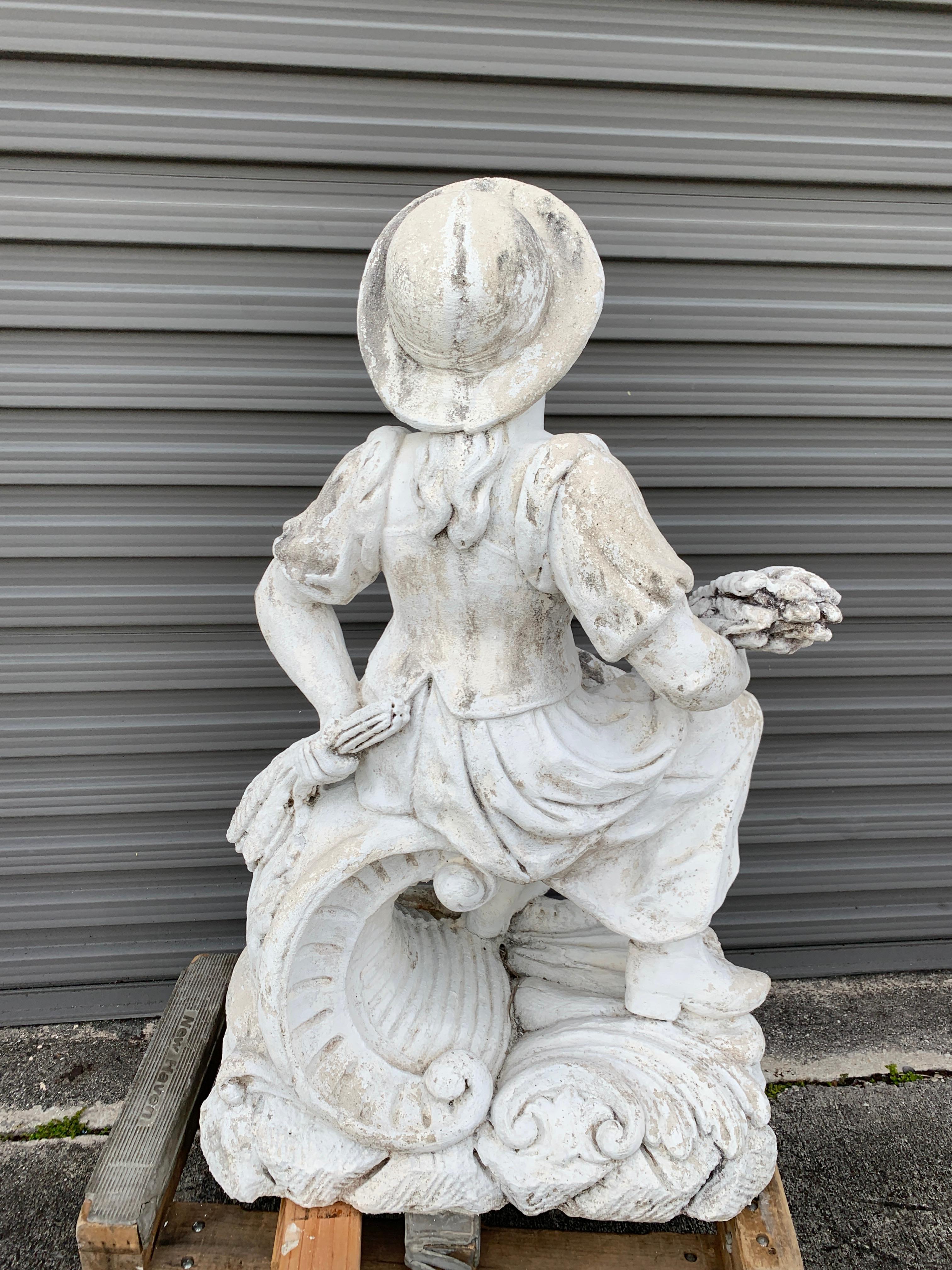 Vintage Neoclassical Cast Stone Statue of 'Harvest' on Pedestal Base In Good Condition In West Palm Beach, FL