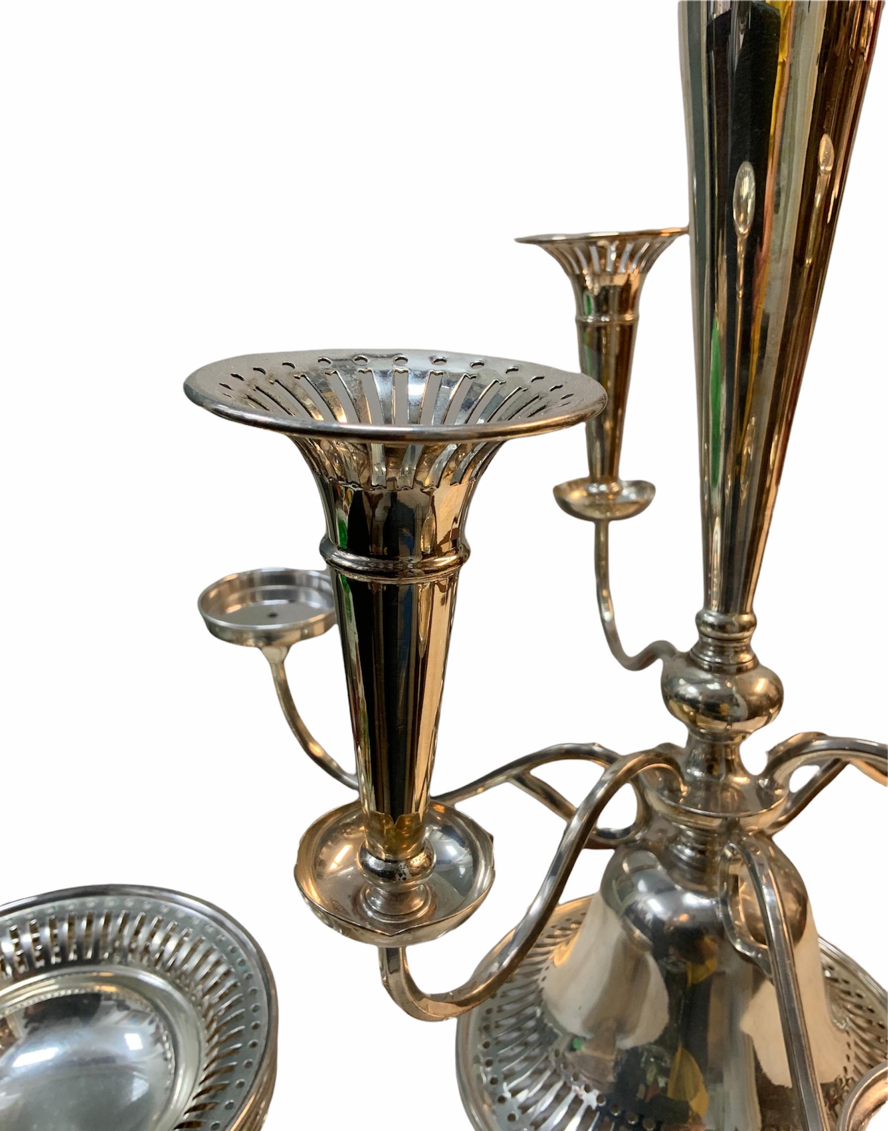 Unknown Large Versatile Silver Plated Trumpet Epergne For Sale