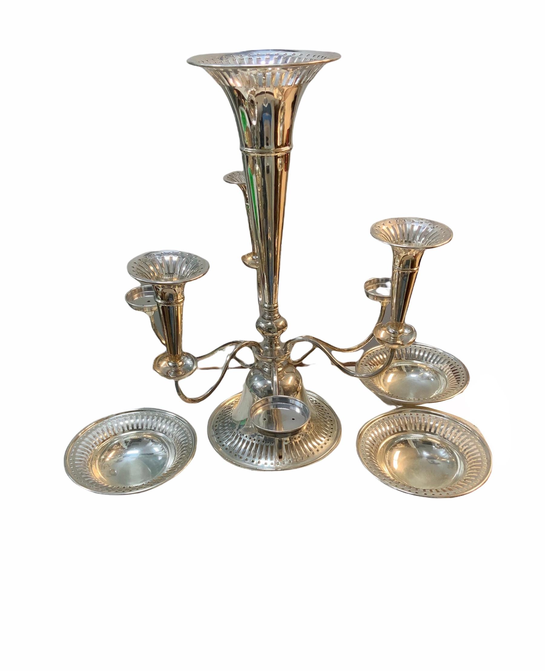 20th Century Large Versatile Silver Plated Trumpet Epergne For Sale