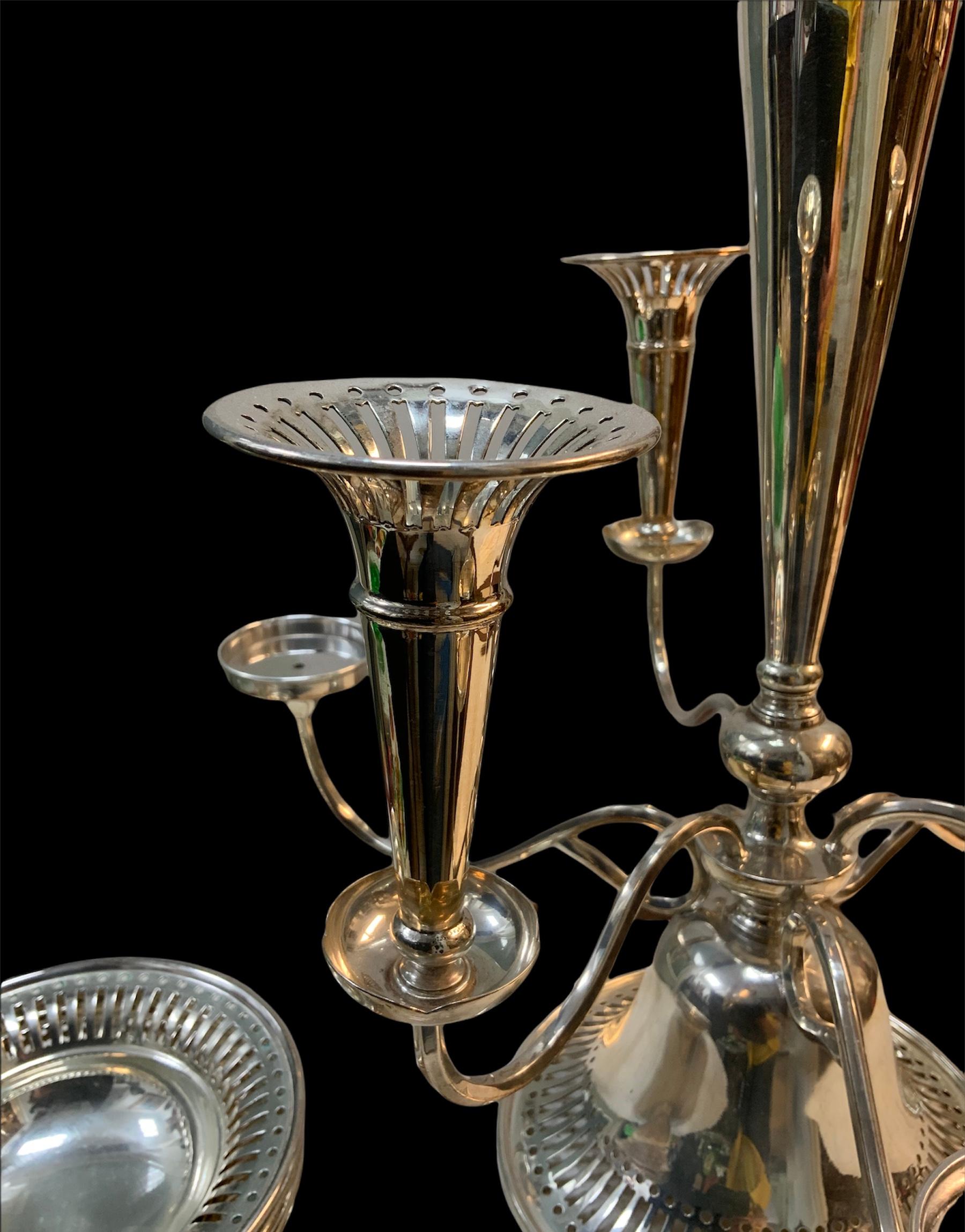 Large Versatile Silver Plated Trumpet Epergne For Sale 1