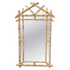 Large Version Vintage Gampel-Stoll Faux-Bois Natural Wood Finish Entry Mirror