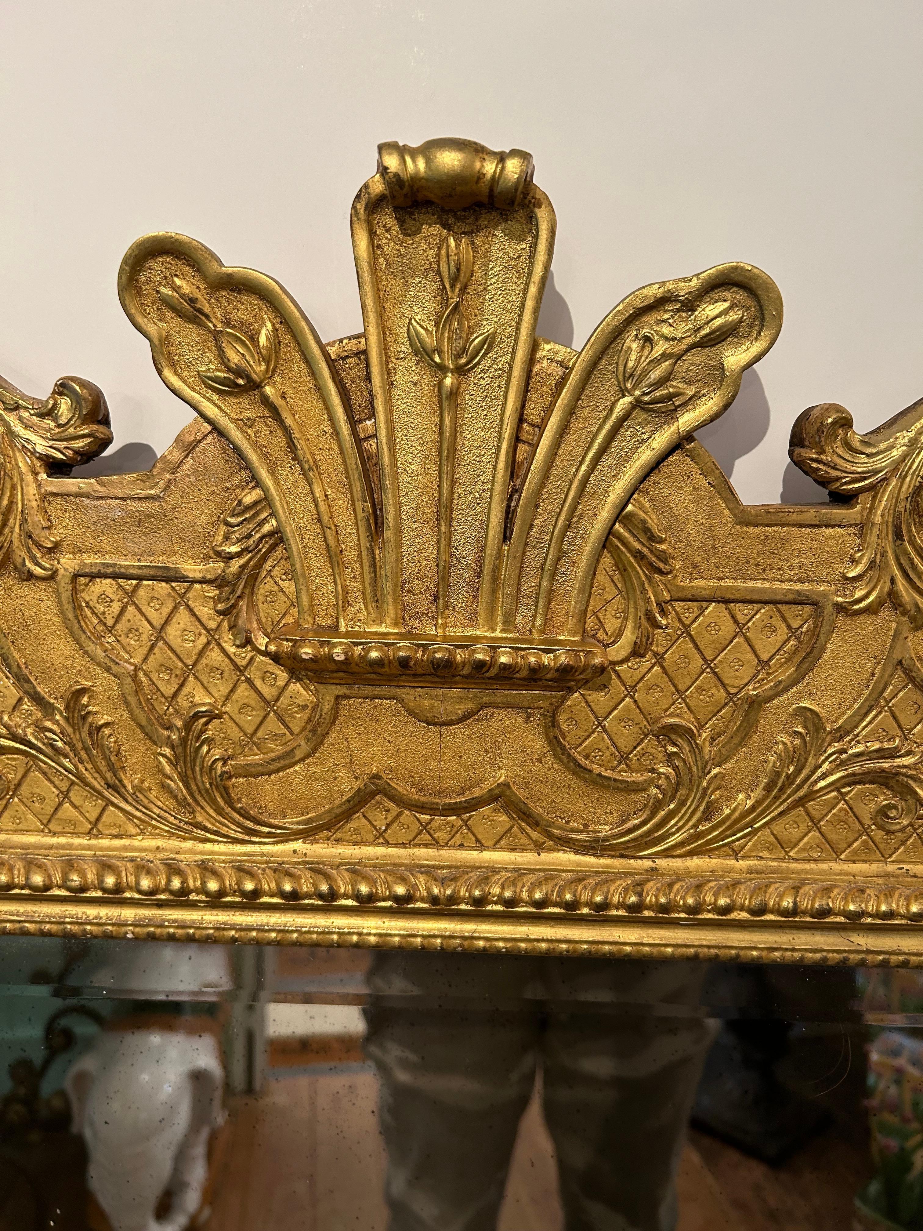 Large Vertical Bevelled Mirror with Beautiful Giltwood Frame and Candle Sconces 5