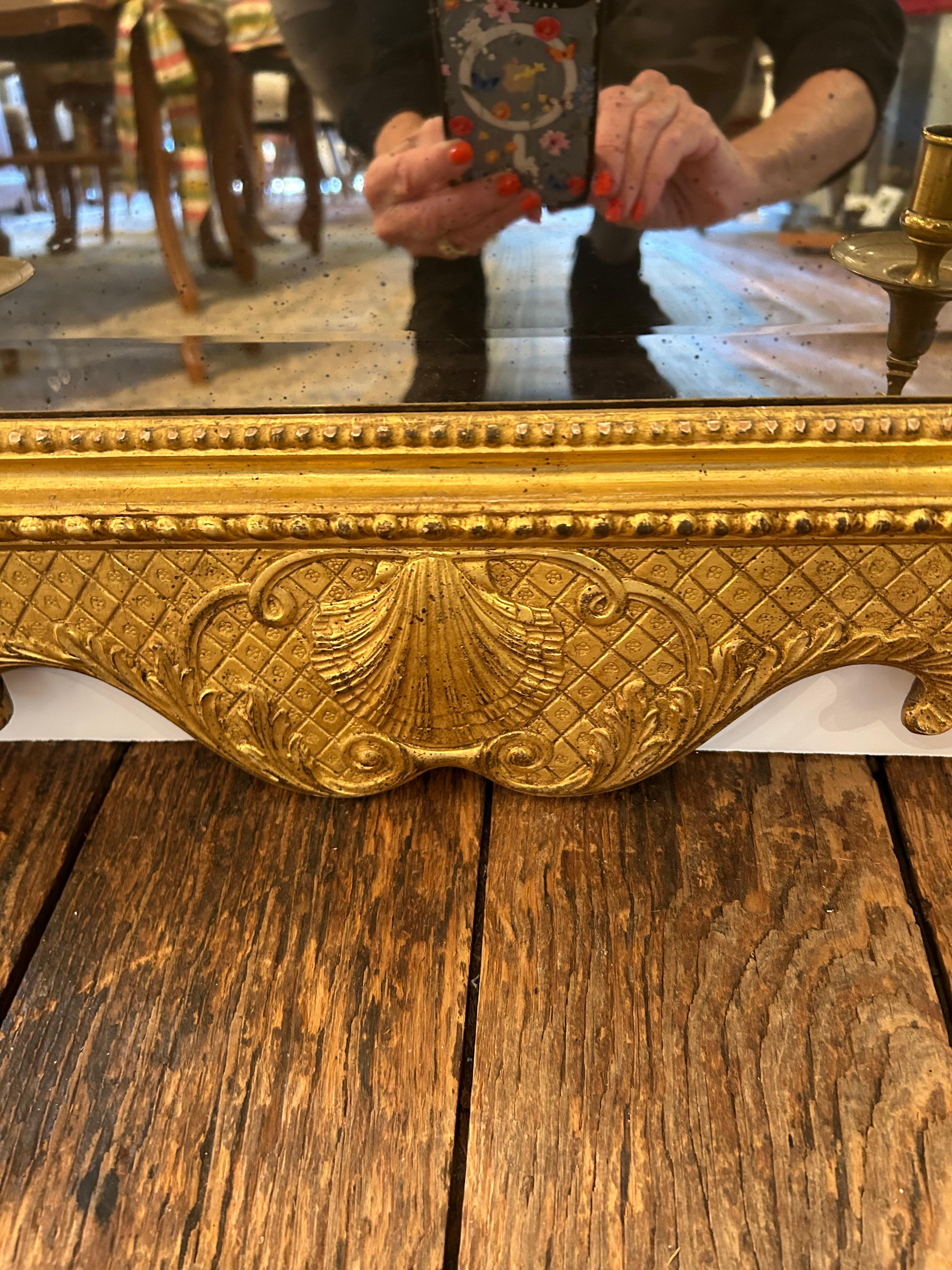 Mid-20th Century Large Vertical Bevelled Mirror with Beautiful Giltwood Frame and Candle Sconces