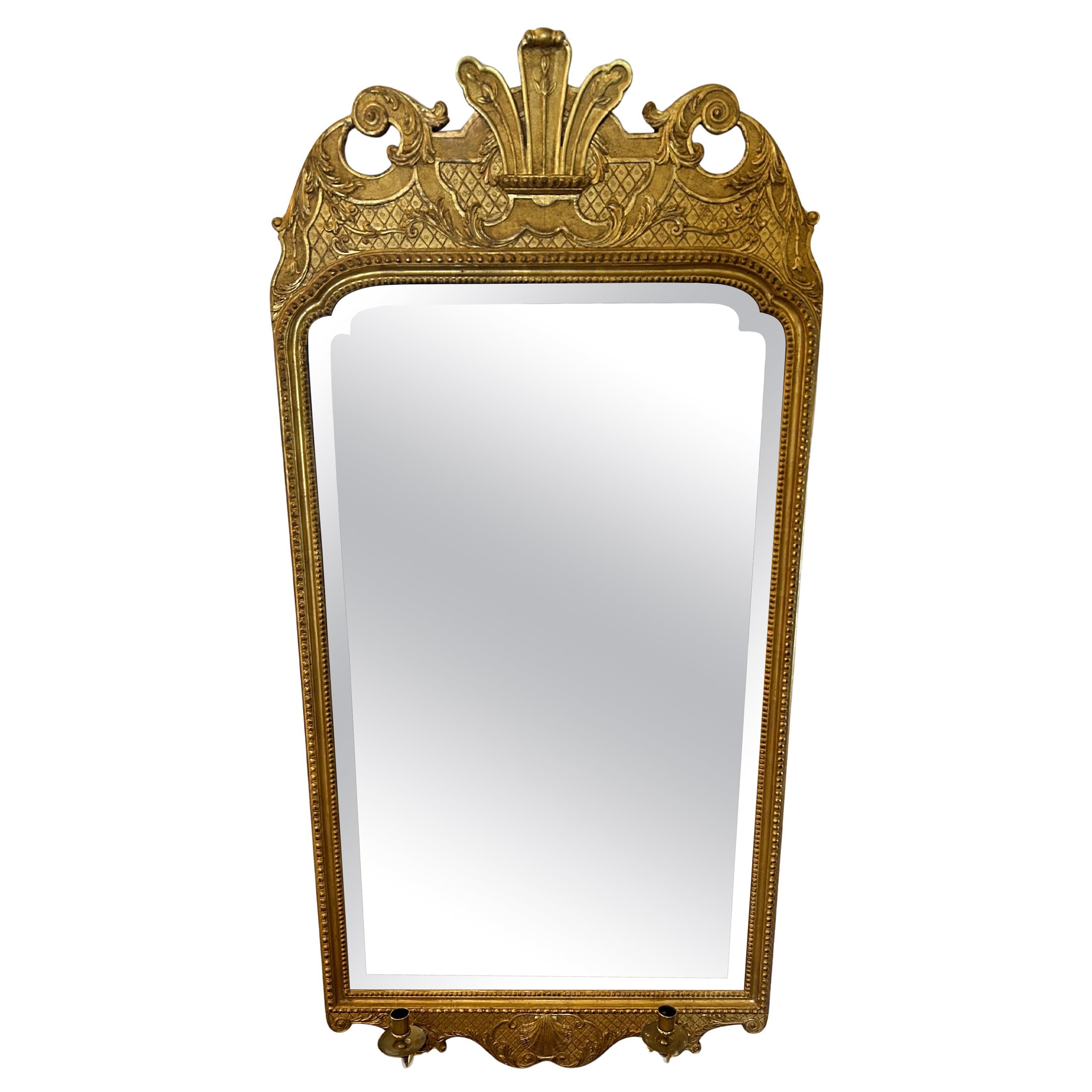 Large Vertical Bevelled Mirror with Beautiful Giltwood Frame and Candle Sconces