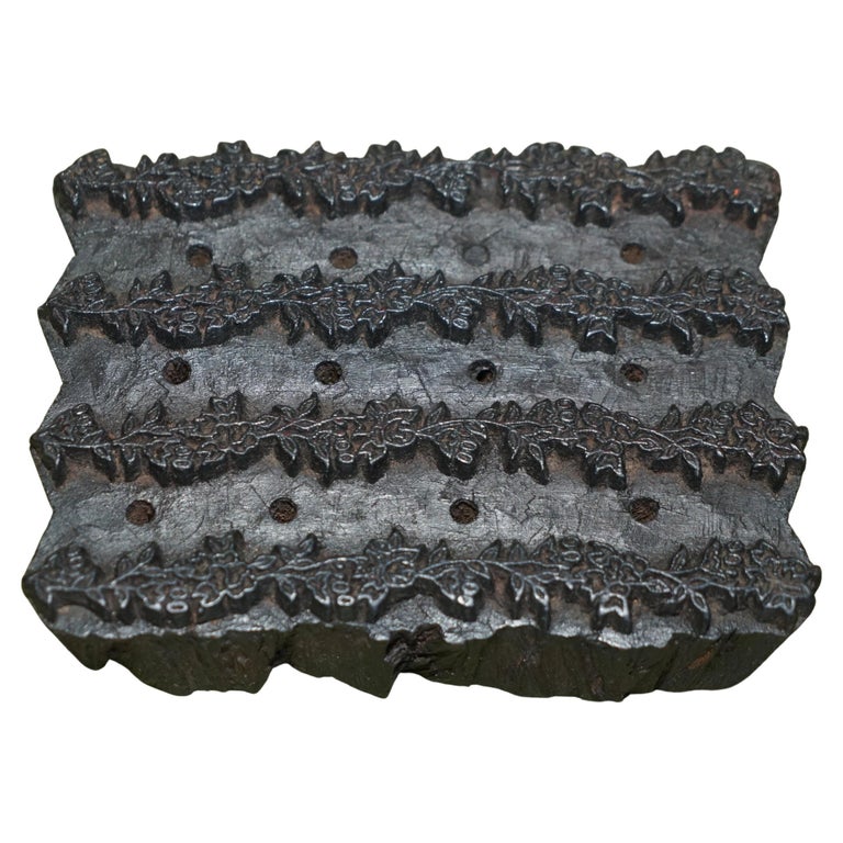 Large Very Collectable Antique Hand Carved Floral Printing Block for