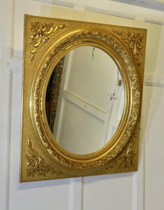 Large Very Decorative Gilt French Oval Panel Mirror