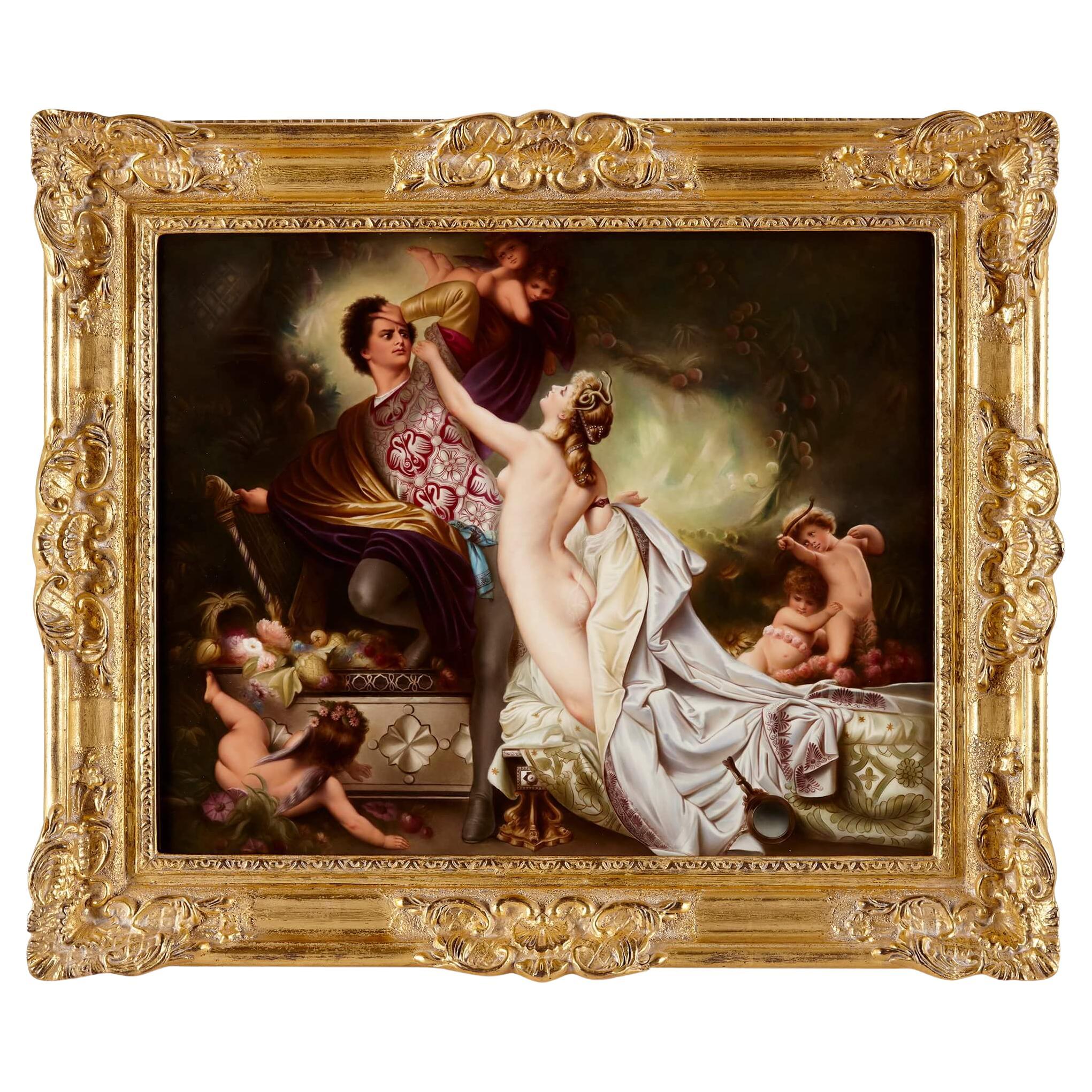 Large, Very Fine KPM Porcelain Plaque of 'Tannhauser Und Venus' After Knille For Sale