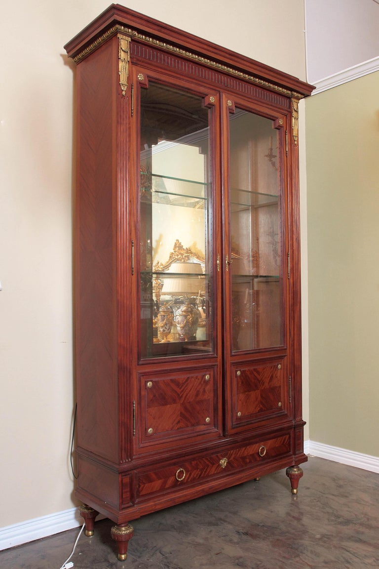 19th Century Large Very Fine Mahogany French Louis XVI Viewing Cabinet by P. Sormani For Sale