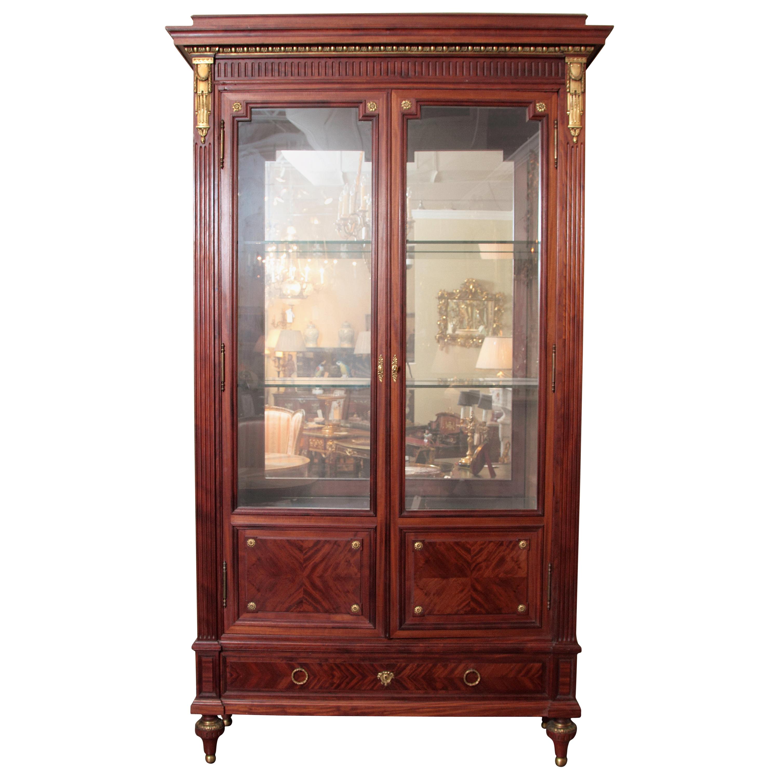 Large Very Fine Mahogany French Louis XVI Viewing Cabinet by P. Sormani