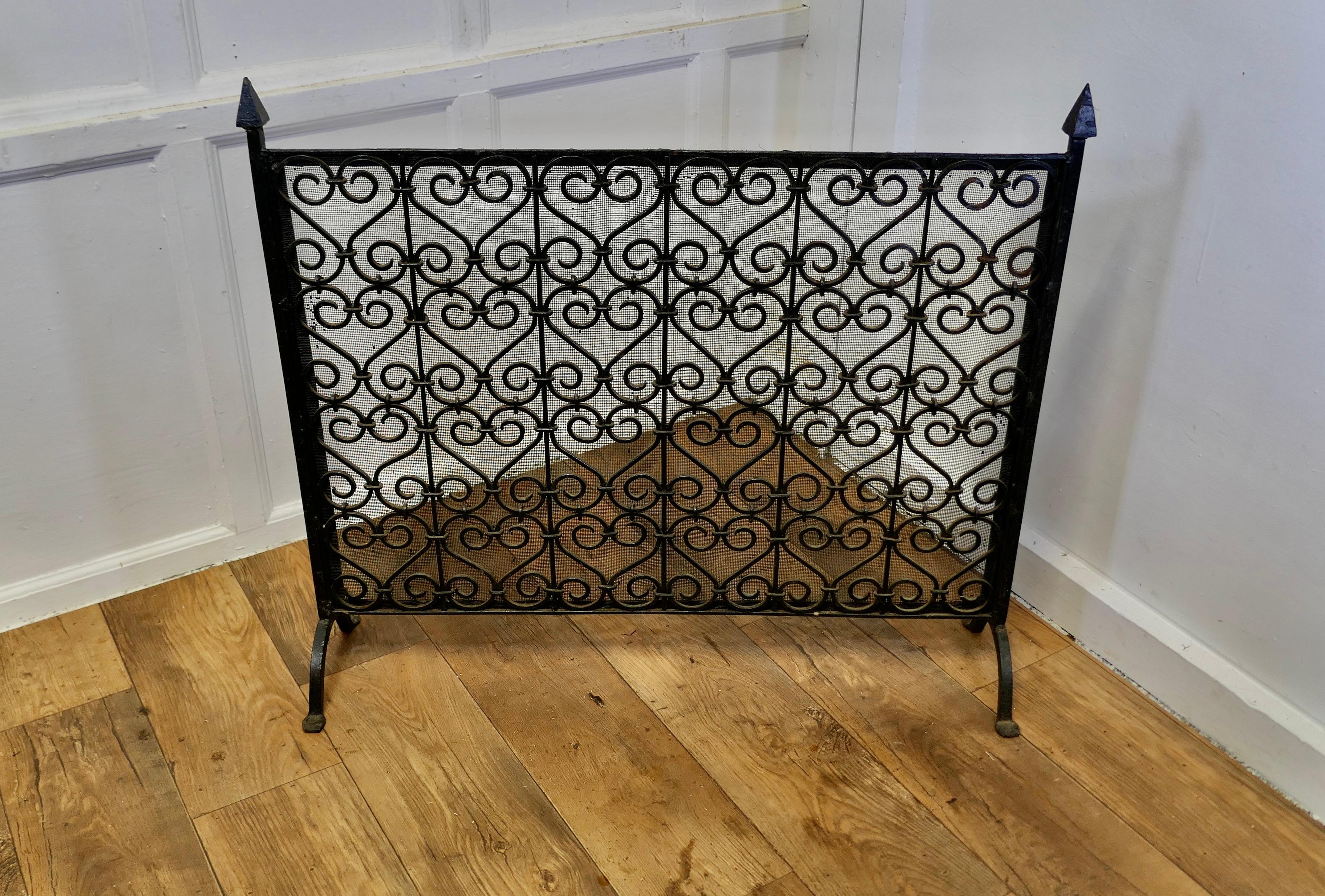 19th Century Large Very Heavy Old Gothic Wrought Iron Fire Screen    For Sale